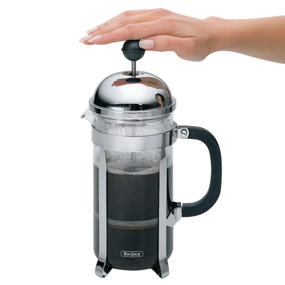 Premium Stainless Steel French Press Coffee Maker with Heat-Resistant Glass Carafe - 34oz (1L) Capacity - Elegant Black Handle - Perfect for Home, Office & Camping Brewing