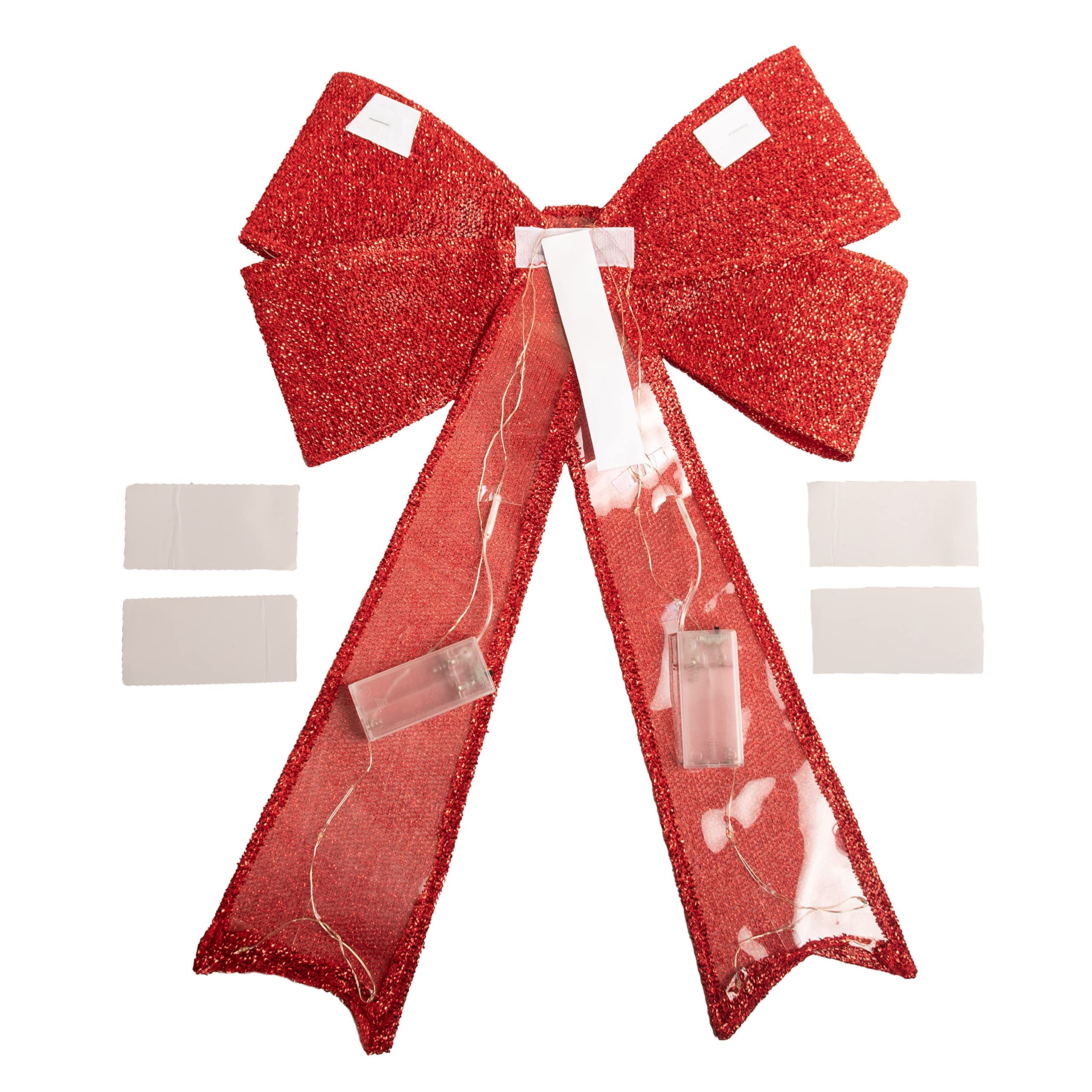 Pre-Lit Christmas Bows with 30 LED Lights - Red for Tree & Door Decor