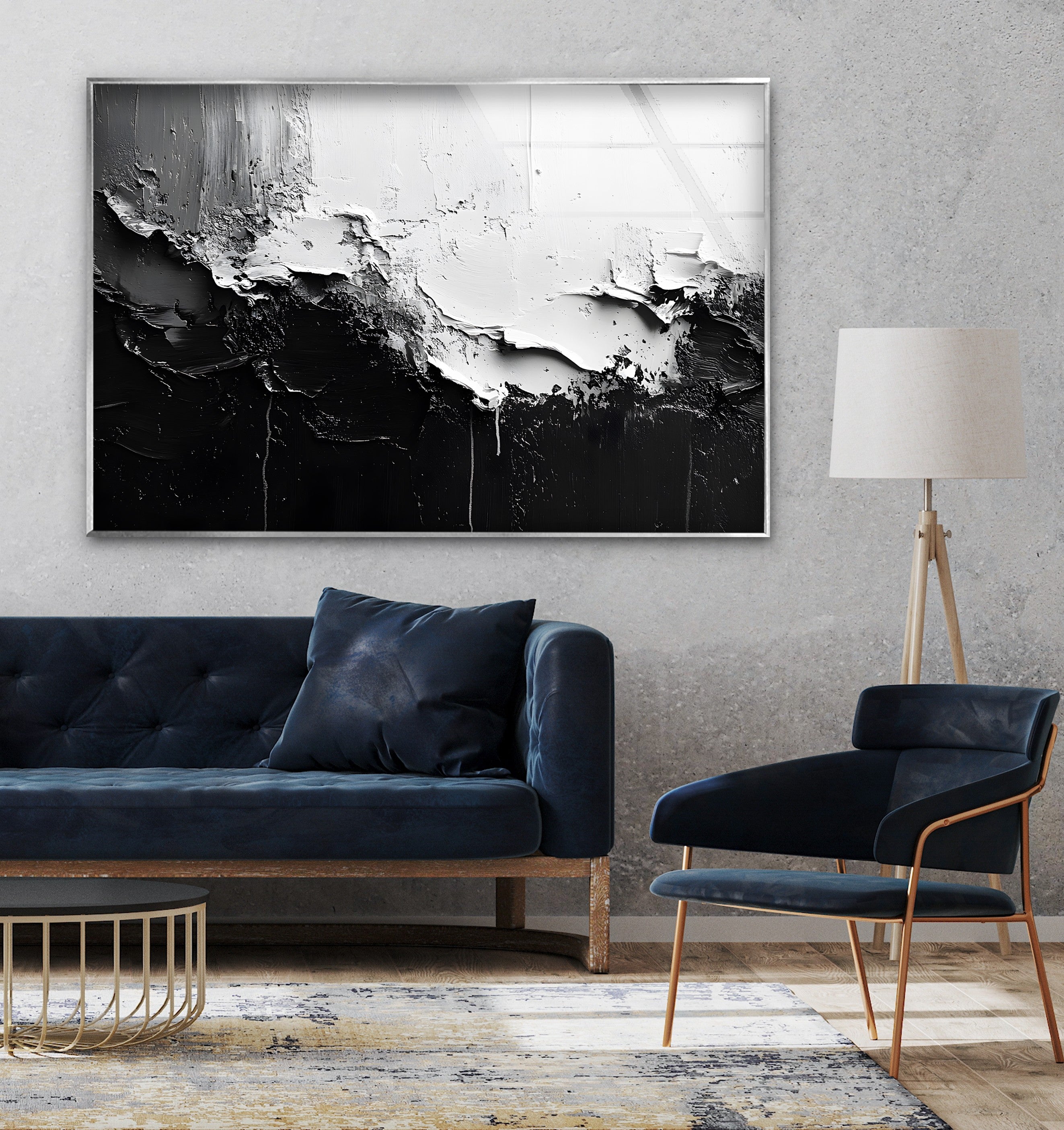 Abstract Black and White Glass Wall Art - Modern Home Decor for Living Room, Bedroom & Office - Elegant Contemporary Wall Hanging for Stylish Interior Design