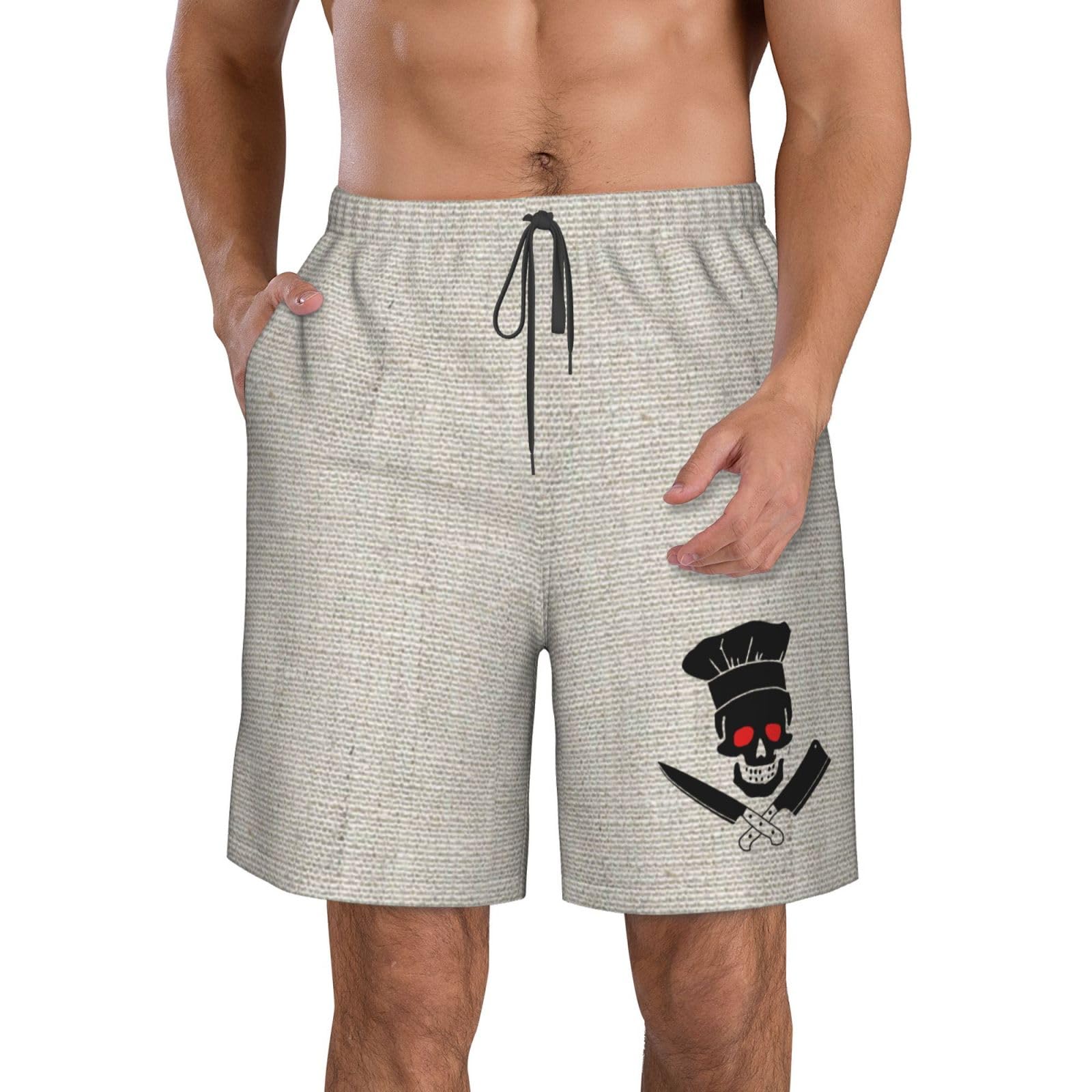 Men's Skull Print Beach Shorts - Quick Dry Breathable Surfing Swim Trunks for Cooking, Swimming, and Outdoor Activities