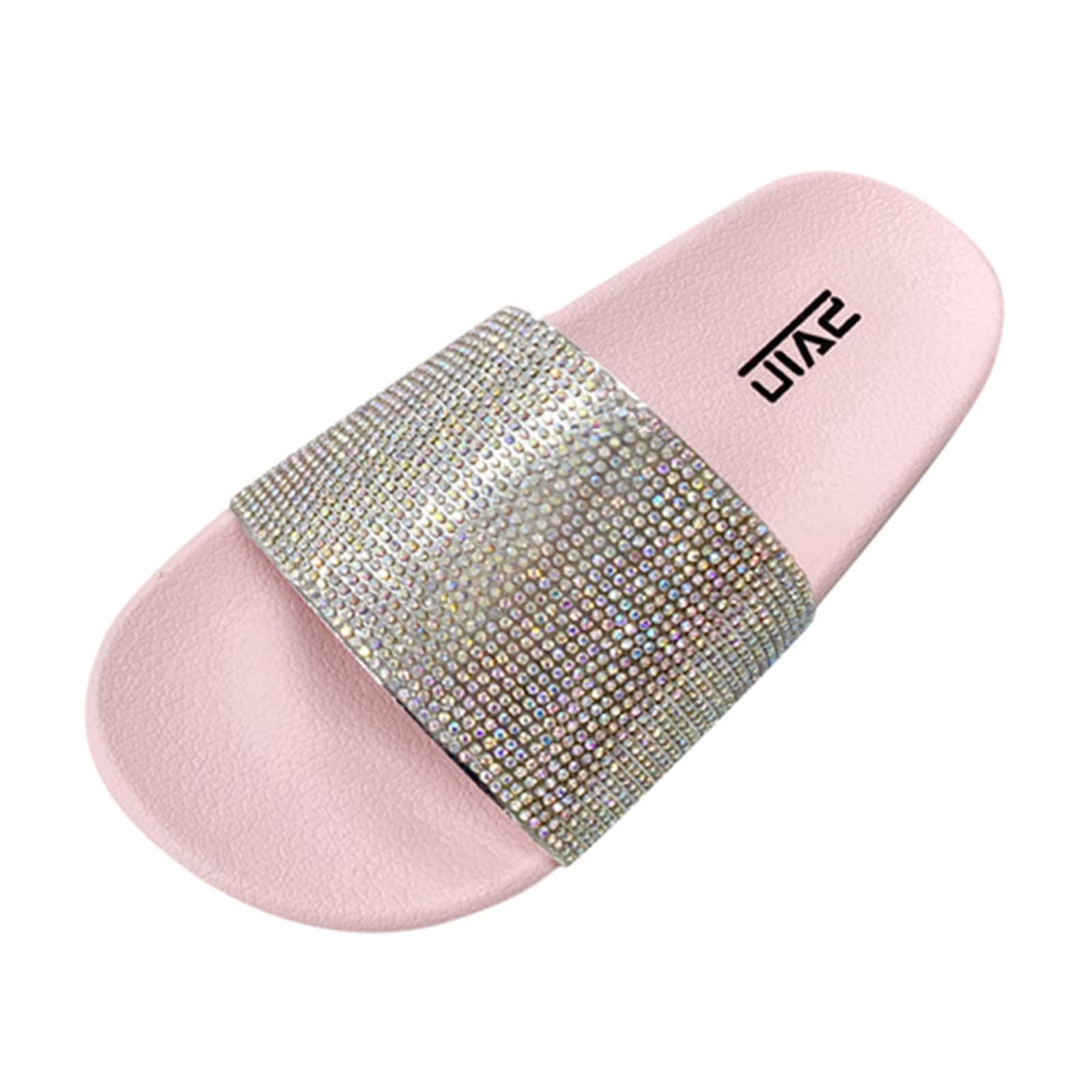 **Women's Rhinestone Glitter Sandals with Thick Sole - Sparkly Comfortable House Slippers for Women - Perfect for Indoor Lounging, Spa Days & Gift Giving**