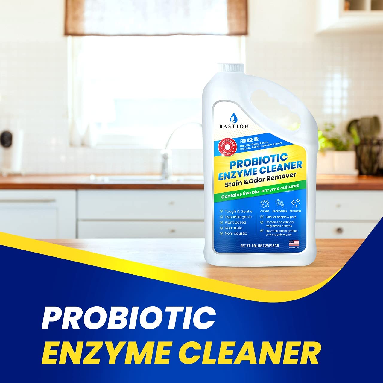 Bastion Probiotic Enzyme Cleaner - Natural Stain Remover & Odor Eliminator for Laundry, Pets, and Household Cleaning | Eco-Friendly & Non-Toxic