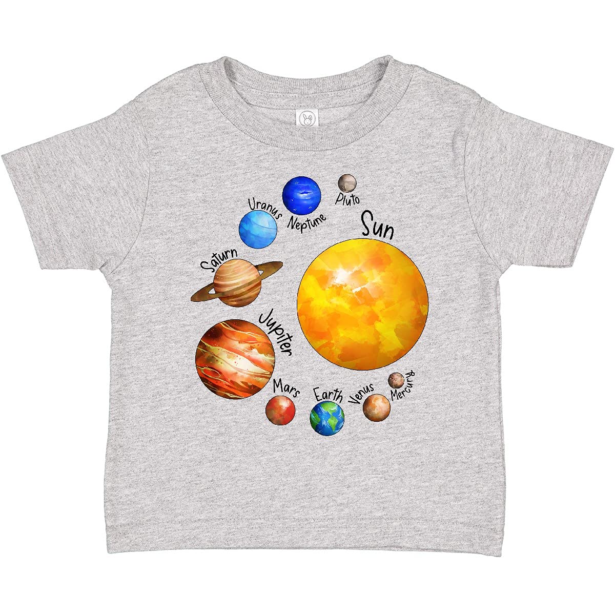 Inktastic Sun and Planets - Yes, and Pluto Toddler T-Shirt | Cute Space Theme Kids Tee for Boys & Girls | Perfect for School, Playdates & Astronomy Enthusiasts