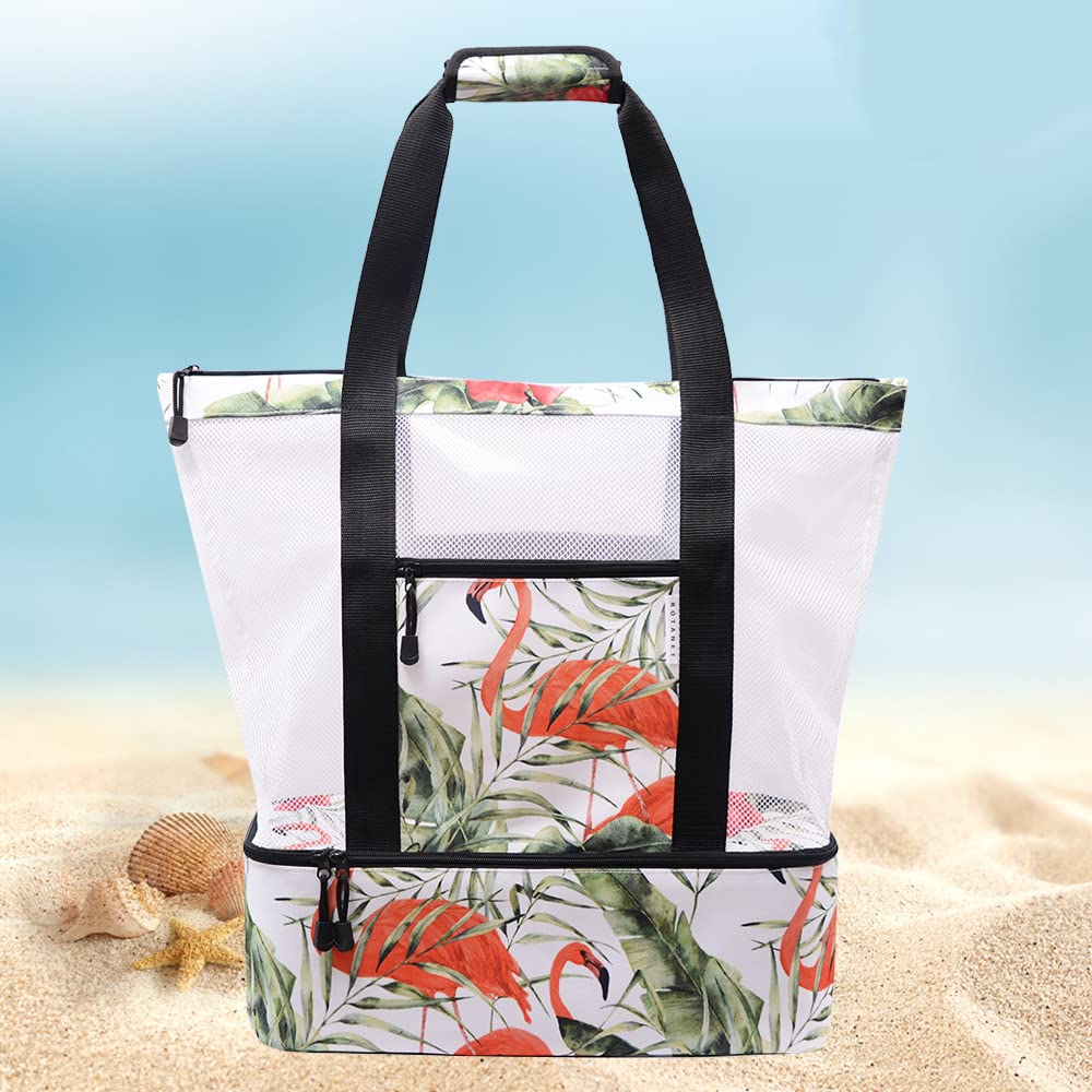 **Insulated Mesh Beach Bag with Cooler Compartment - Large Waterproof Pool Tote with Phone Pouch | Perfect for Beach Trips, Picnics & Poolside Relaxation**