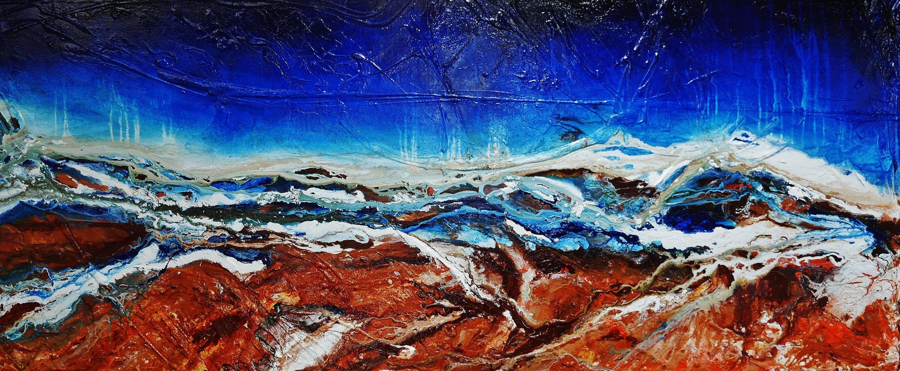Outback Utopia 240cm x 100cm Blue Brown Textured Abstract Canvas Art - Perfect for Living Room, Bedroom & Office Wall Decor