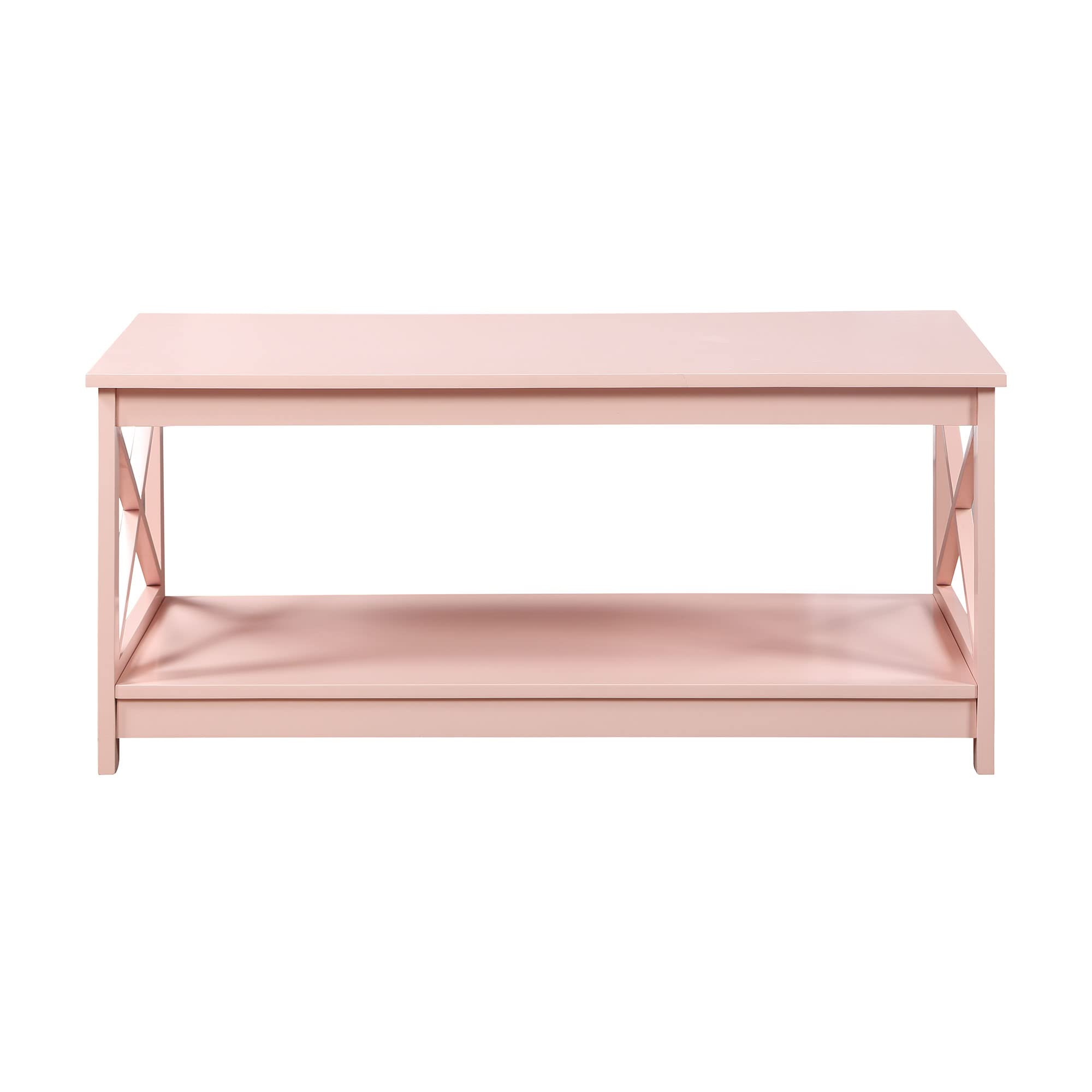 Oxford Coffee Table with Shelf - Modern Blush Pink End Table for Living Room, Bedroom & Office - Sturdy & Stylish Home Decor Furniture
