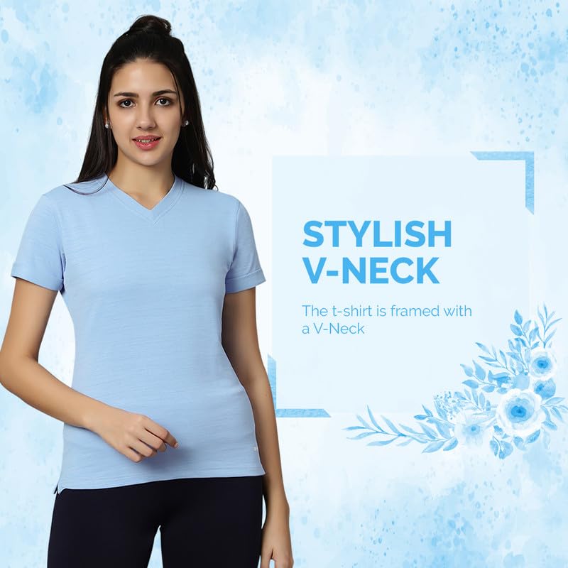 OMTEX Women's Moisture-Wicking V-Neck Sport T-Shirt - Breathable Short Sleeve Athletic Top for Running, Yoga & Gym Workouts - Pack of 1