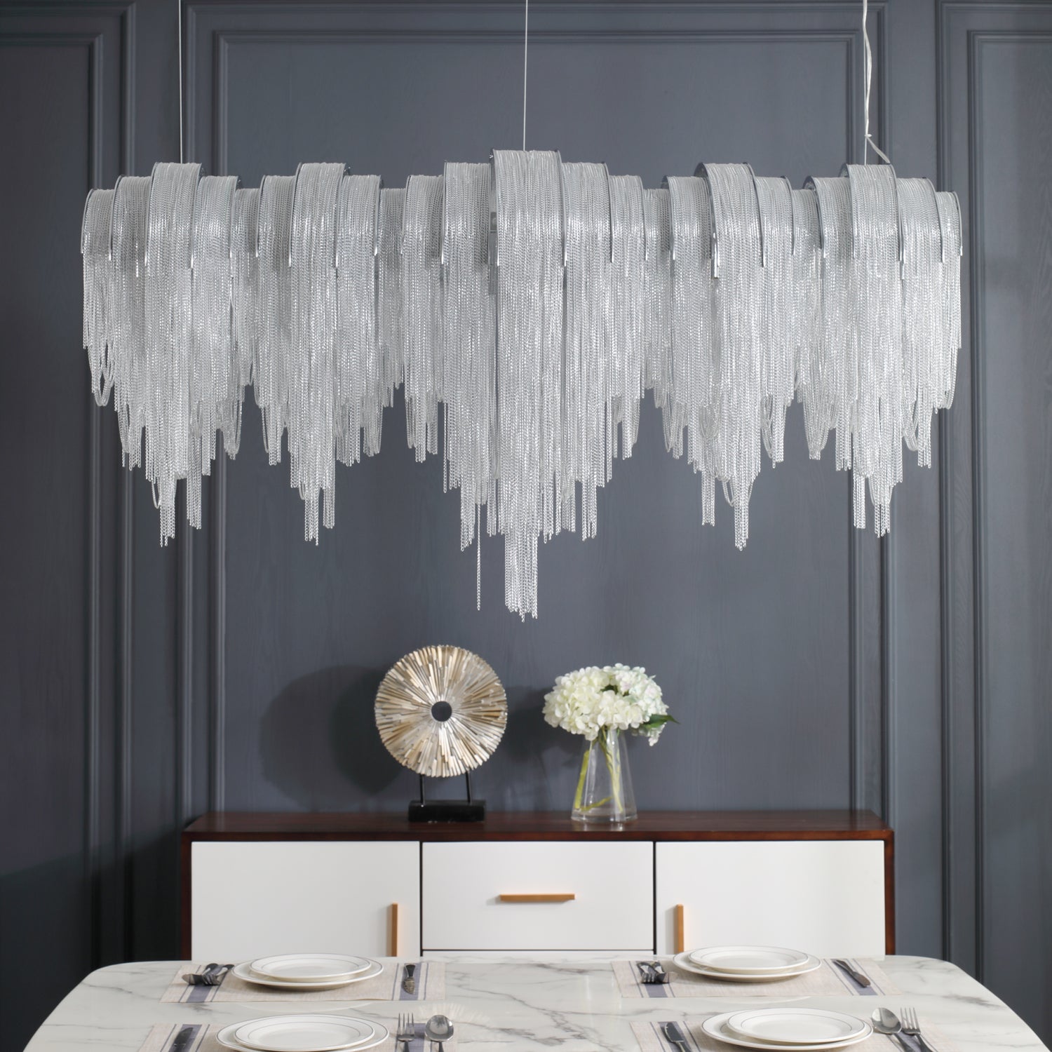 Elegant Length Chains Chandelier - Modern Crystal Pendant Lighting for Dining Room, Bedroom & Living Room - Perfect for Home Decor and Wedding Events