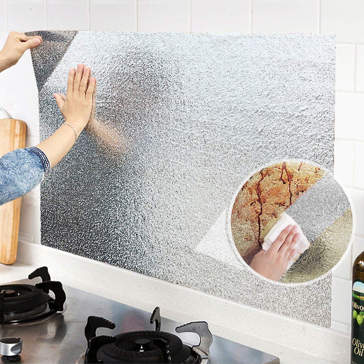 Livelynine Oil Proof Waterproof Peel and Stick Wallpaper - 15.8x197 Inch Removable Stainless Steel Backsplash for Kitchen | Decorative Silver Adhesive Shelf Liner | Perfect for Kitchen Walls, Countertops & Cabinets