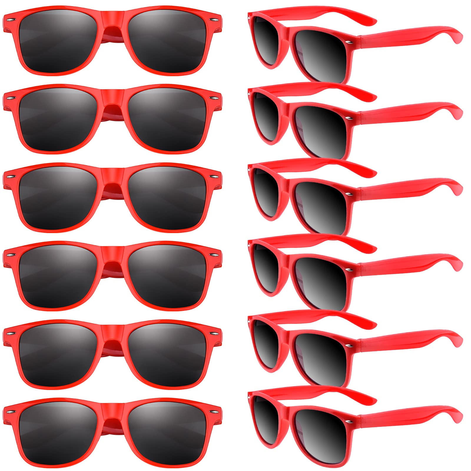 TUPARKA 12 Pack Bulk Party Sunglasses - Fun Favors for Birthday, Beach, Pool & Wedding Parties - Assorted Colors (Red) | Perfect for Summer Events, Bachelorette Parties & Outdoor Celebrations