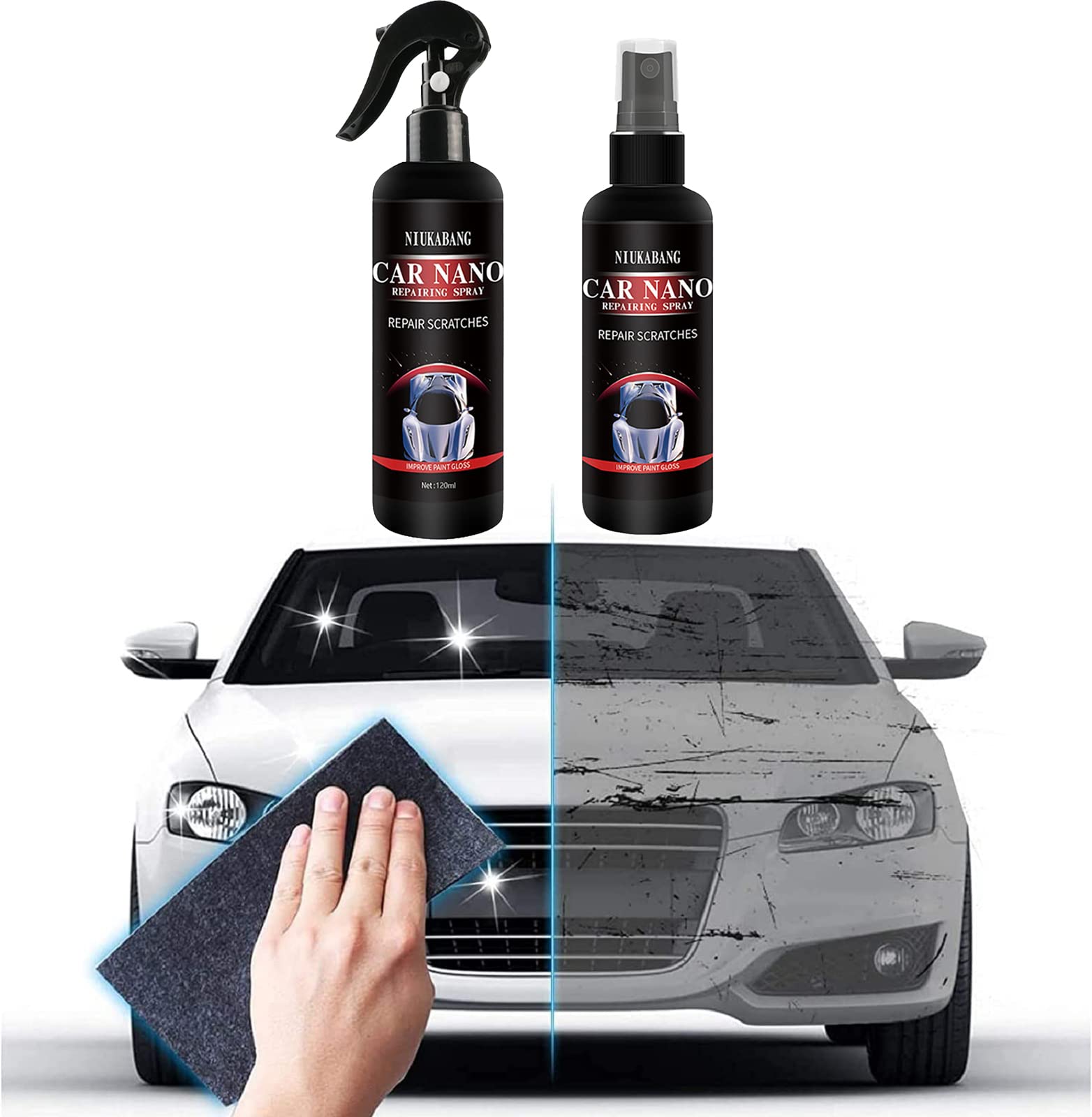 Nano Car Scratch Repair Spray - Fast Scratch Removal & Ceramic Coating for Cars | Includes Nano Sparkle Cloth | Perfect for DIY Auto Detailing & New Car Protection