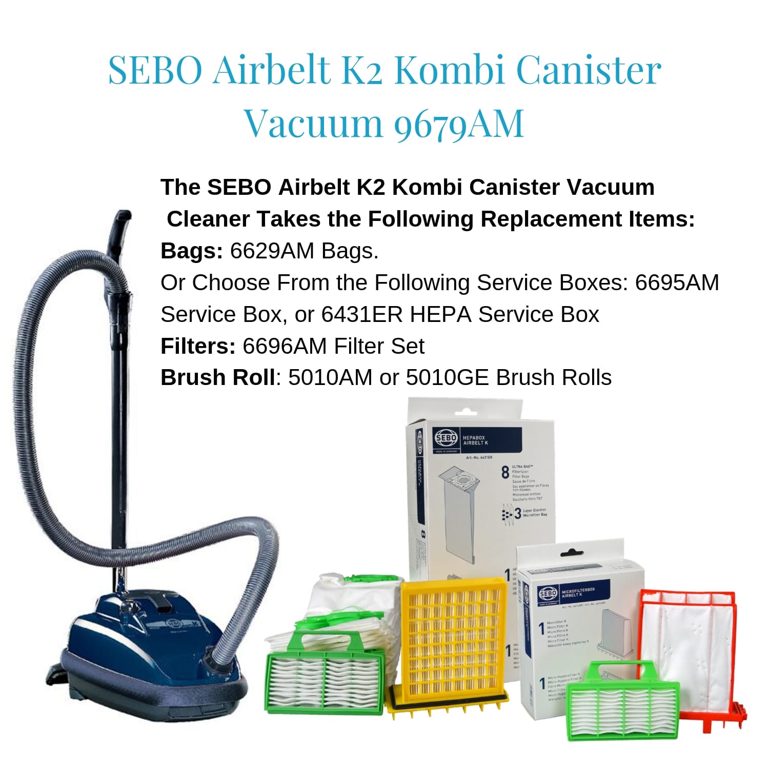 SEBO Airbelt K2 Kombi Vacuum Cleaner 9679AM - Powerful Canister Vacuum with HEPA Filtration, Dark Blue | Ideal for Hard Floors, Carpets & Pet Hair Removal in Homes & Offices