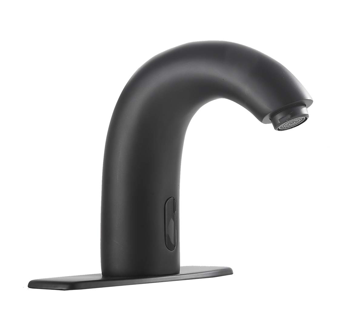 Touchless Automatic Bathroom Sink Faucet with Sensor - Matte Black Deck Mount Hands-Free Faucet with Hole Cover Plate, Dual Power & Temperature Mixer | Ideal for Modern Homes, Public Restrooms & ADA Compliant Spaces