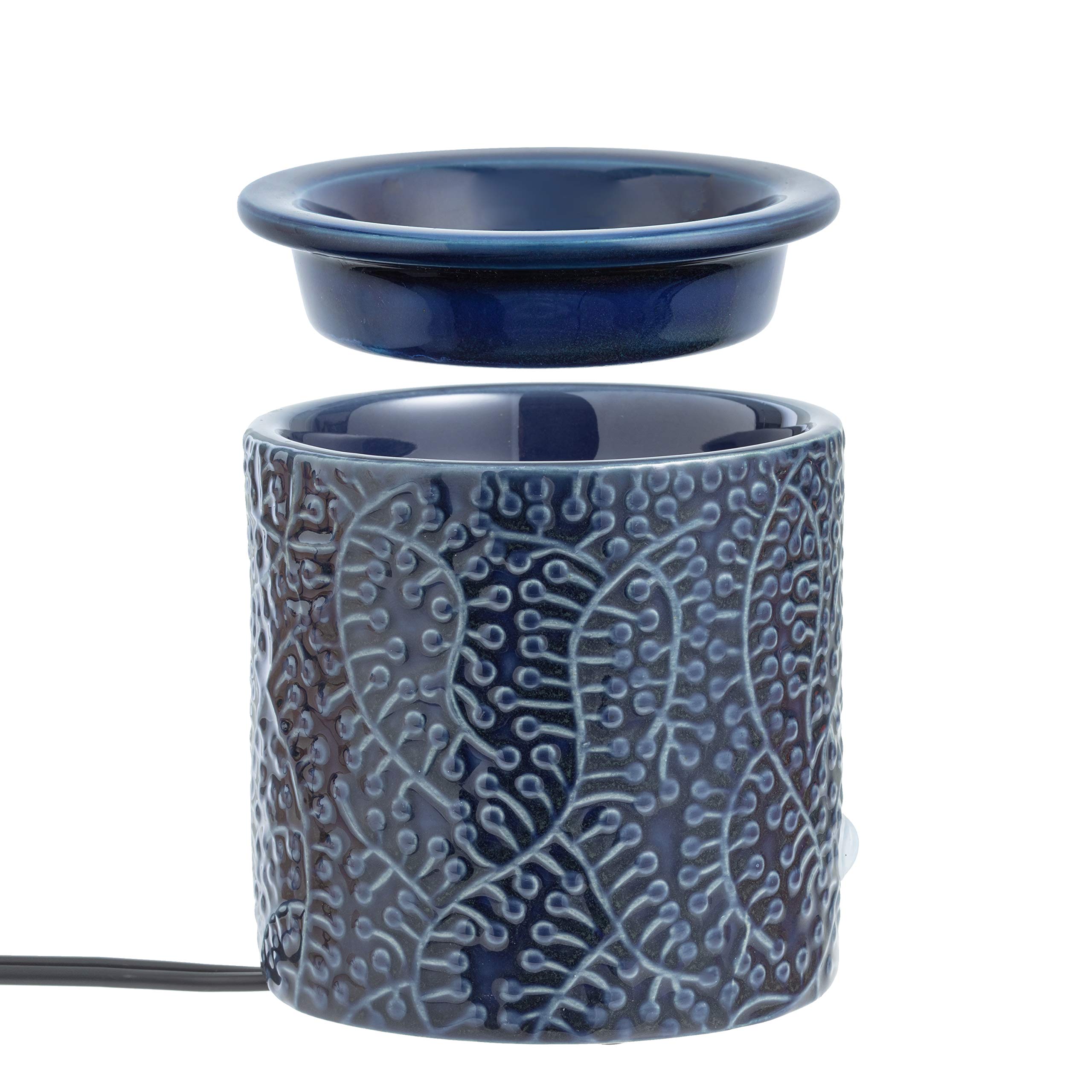 Blue Leaf Ceramic Electric Candle Warmer with Safety Timer | Automatic Plug-in Wax Melter for Scented Wax Cubes & Tarts | Home Fragrance Diffuser for Bedroom, Office, Living Room Decor | Perfect for Aromatherapy, Gifts & Relaxation