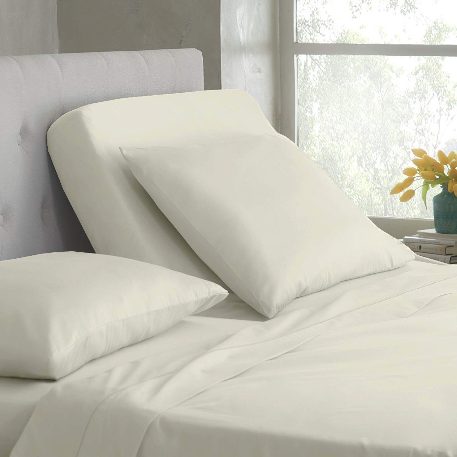 Premium Split King Sheet Set for Adjustable Beds & Sleep Number - 100% Cotton Split Head Flex Sheet Set - 12 Inch Deep Pocket Split Head King Sheets (Ivory) - Perfect for Adjustable Beds, Sleep Number Mattresses & Luxury Bedroom Comfort