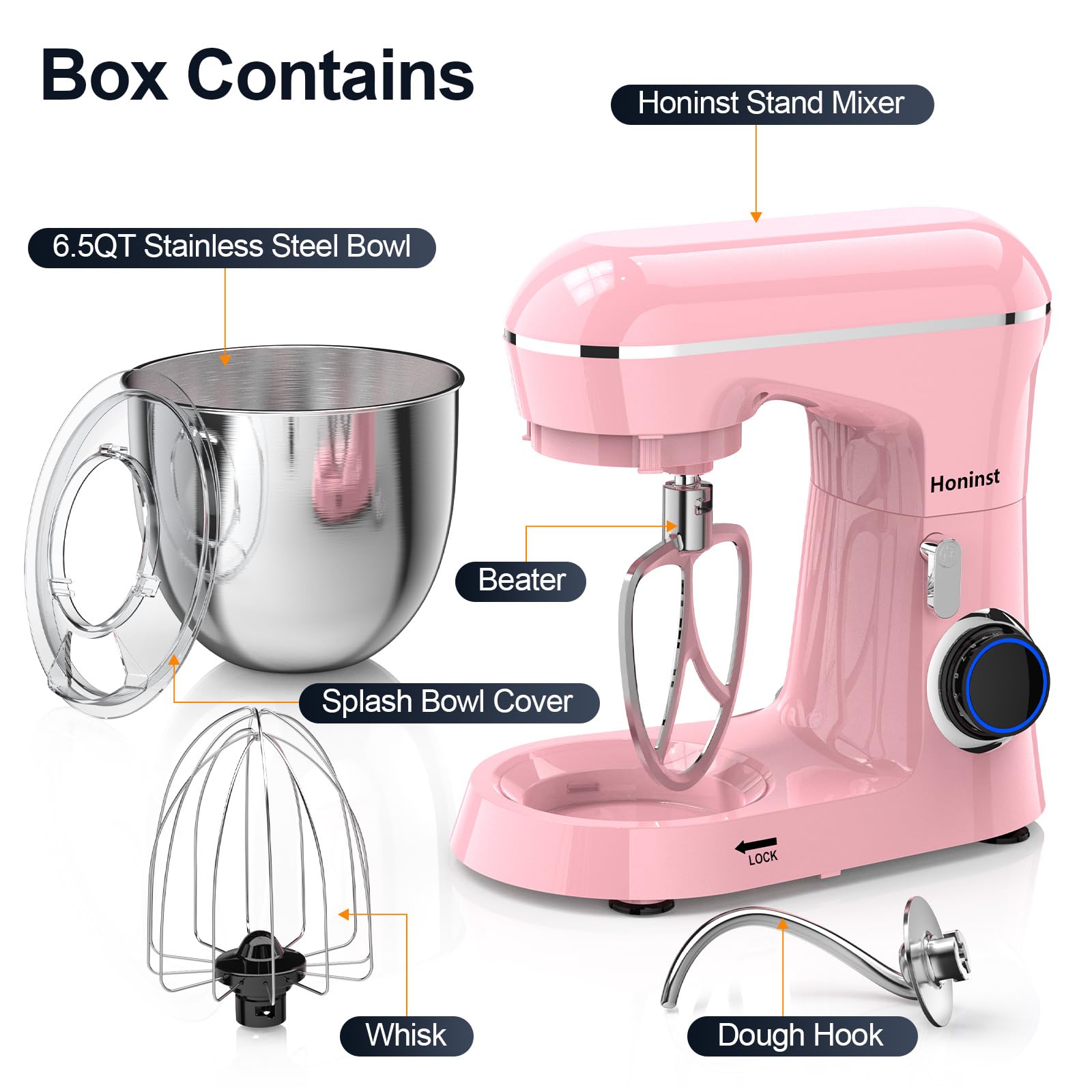 6.5QT 10-Speed Tilt-Head Electric Stand Mixer with Bowl - 3-in-1 Kitchen Mixer for Baking, Dough & Whipping - Includes Dough Hook, Whisk & Beater - Perfect for Cakes, Cookies & Home Cooking (Pink) - Ideal for Bakers, Home Chefs & Holiday Baking