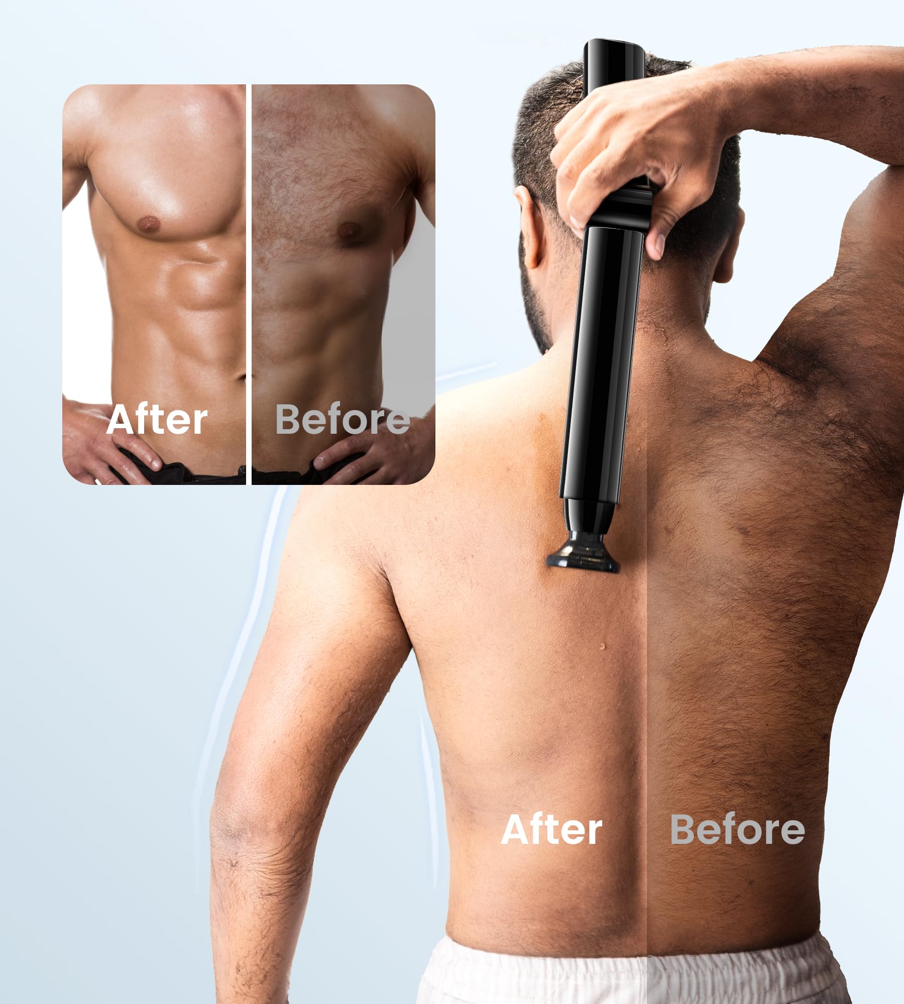 FERRISA Adjustable Back Shaver for Men with Curved Handle & 2 Shock Absorber Flex Heads - Body Groomer & Facial Razor Combo for Smooth Shaving at Home or Gym