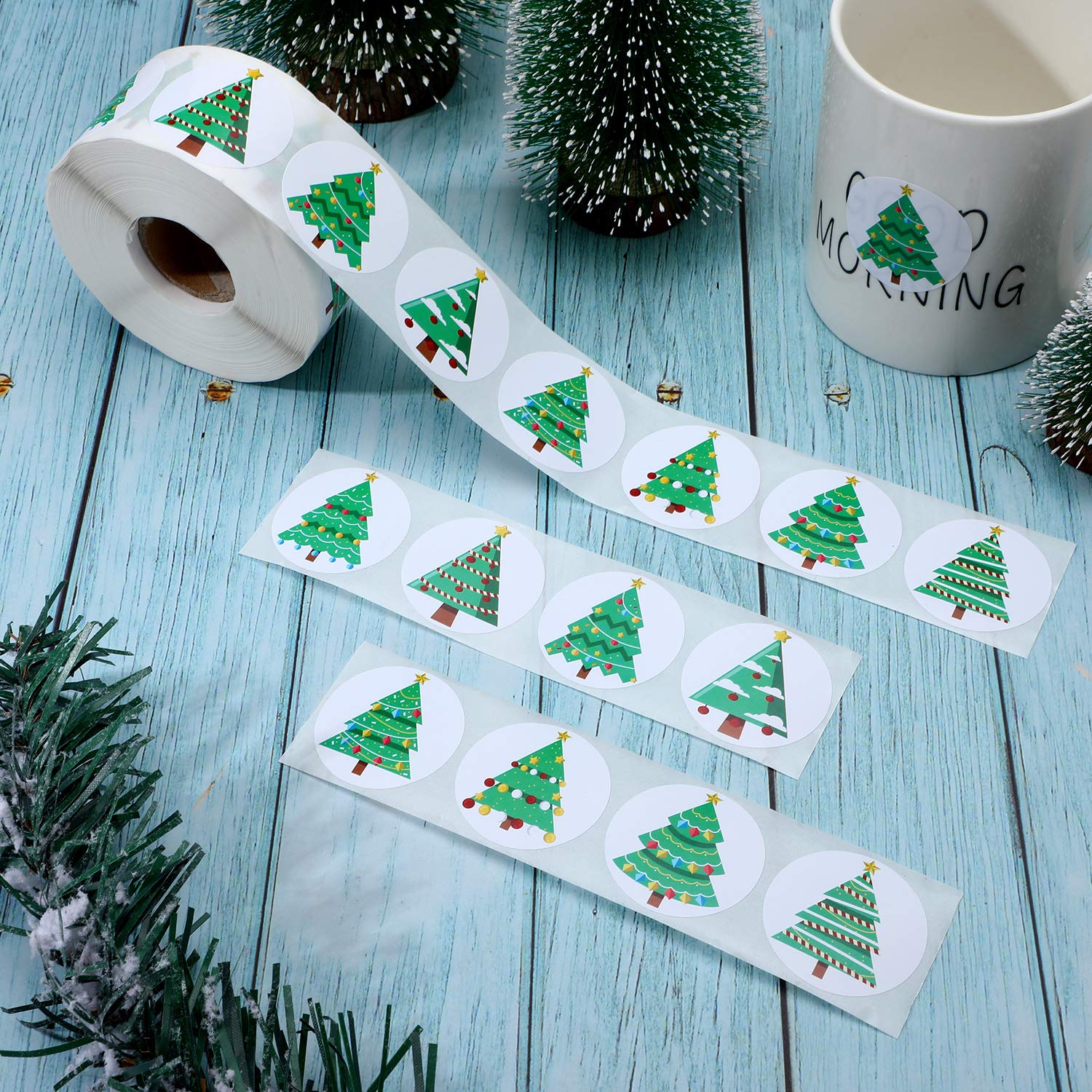 500 Pieces Christmas Tree Roll Stickers - Holiday Decorative Stickers for Xmas Tree Decorations, DIY Crafts, Scrapbooking, Gift Wrapping & Party Supplies - Perfect for Home, Office & Classroom Decor