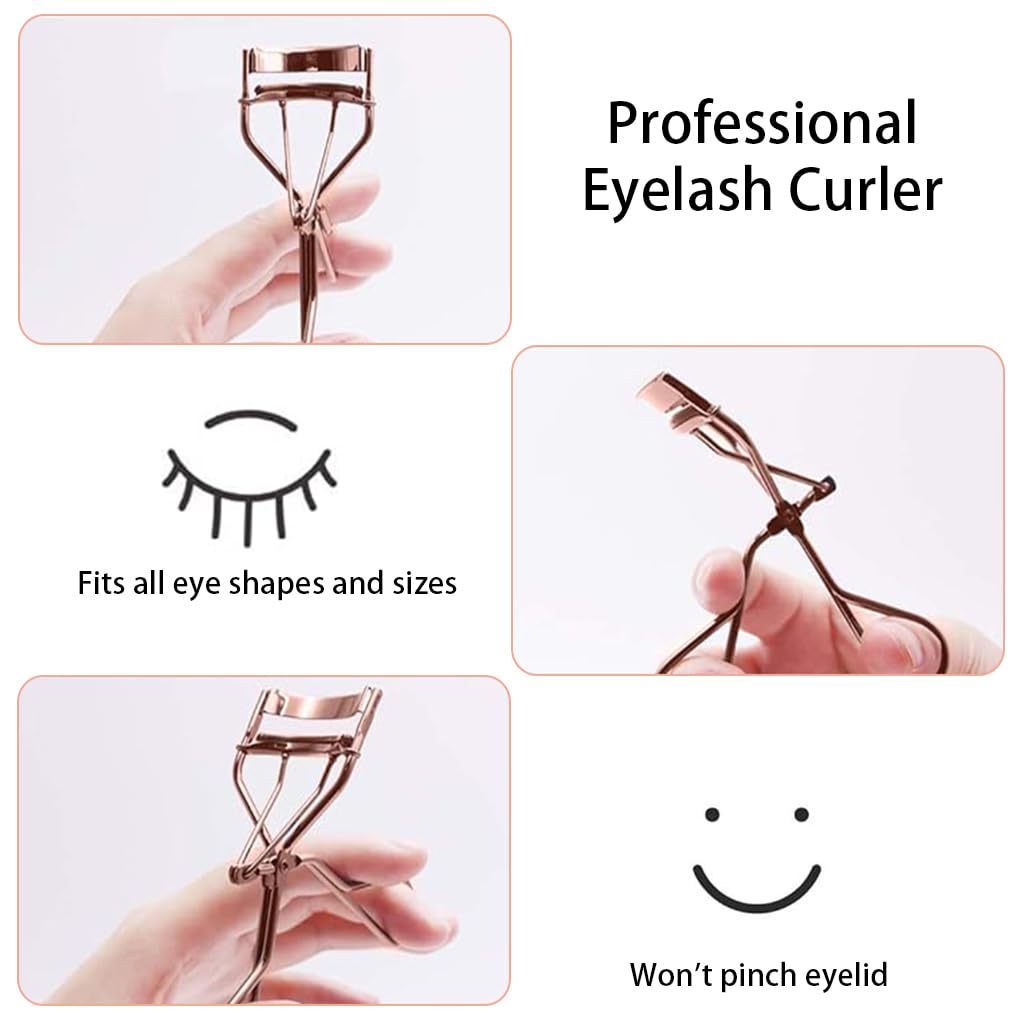 MAYCREATE® Professional Eyelash Curler Kit for Women - Metal Lash Curler with Folding Separator Comb & 6 Replacement Rubber Pads - Perfect for Daily Makeup, Salon Use, and Travel Beauty Essentials