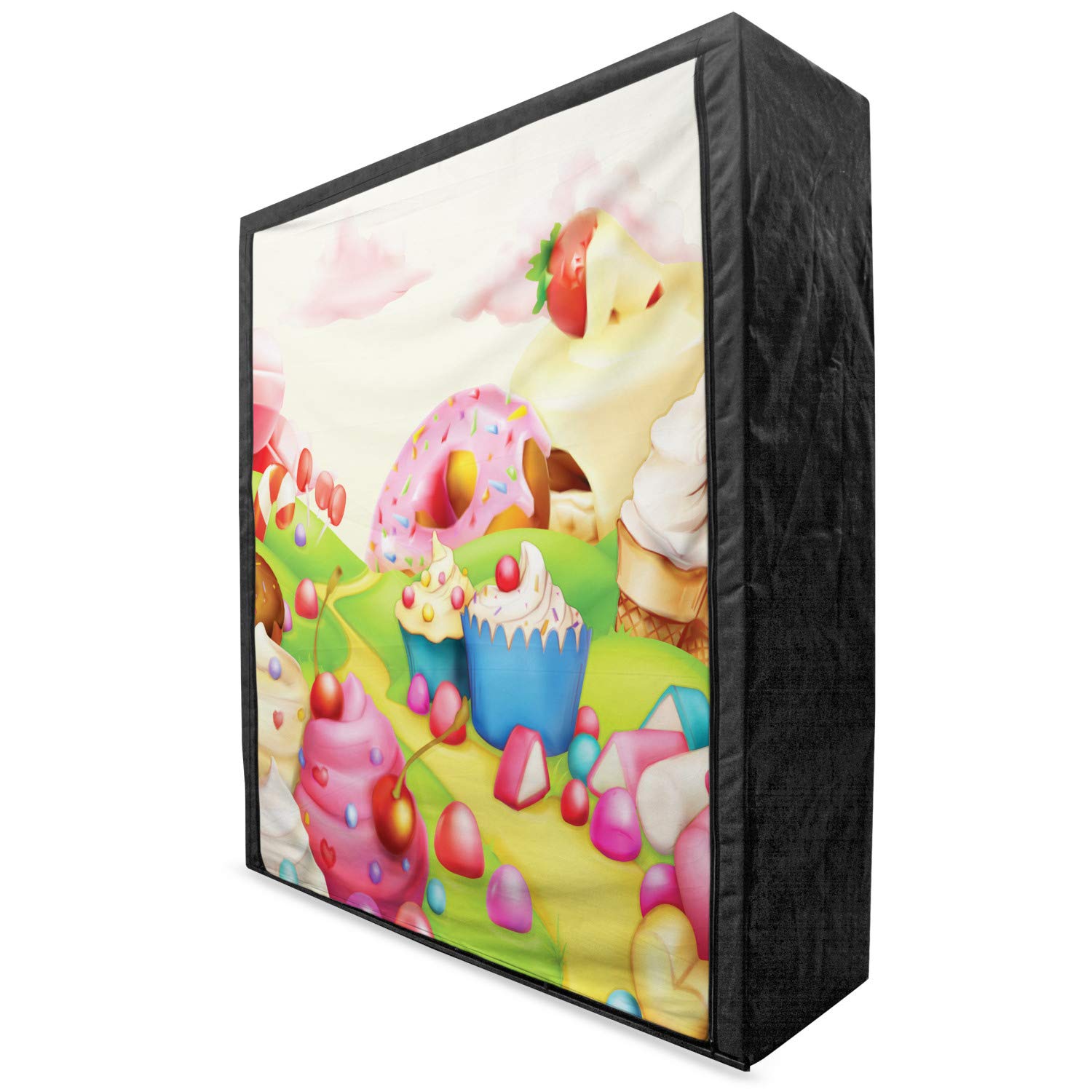 Ambesonne Modern Portable Fabric Wardrobe - Yummy Donuts, Cupcakes & Ice Cream Cotton Candy Clouds Design | 59