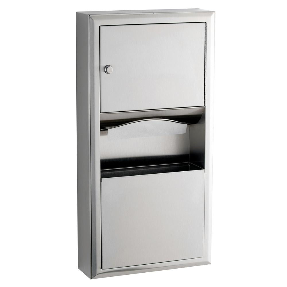 Bobrick B3699 ClassicSeries Paper Towel Dispenser & Waste Receptacle - Surface Mounted Satin Stainless Steel for Restrooms, Kitchens & Commercial Spaces