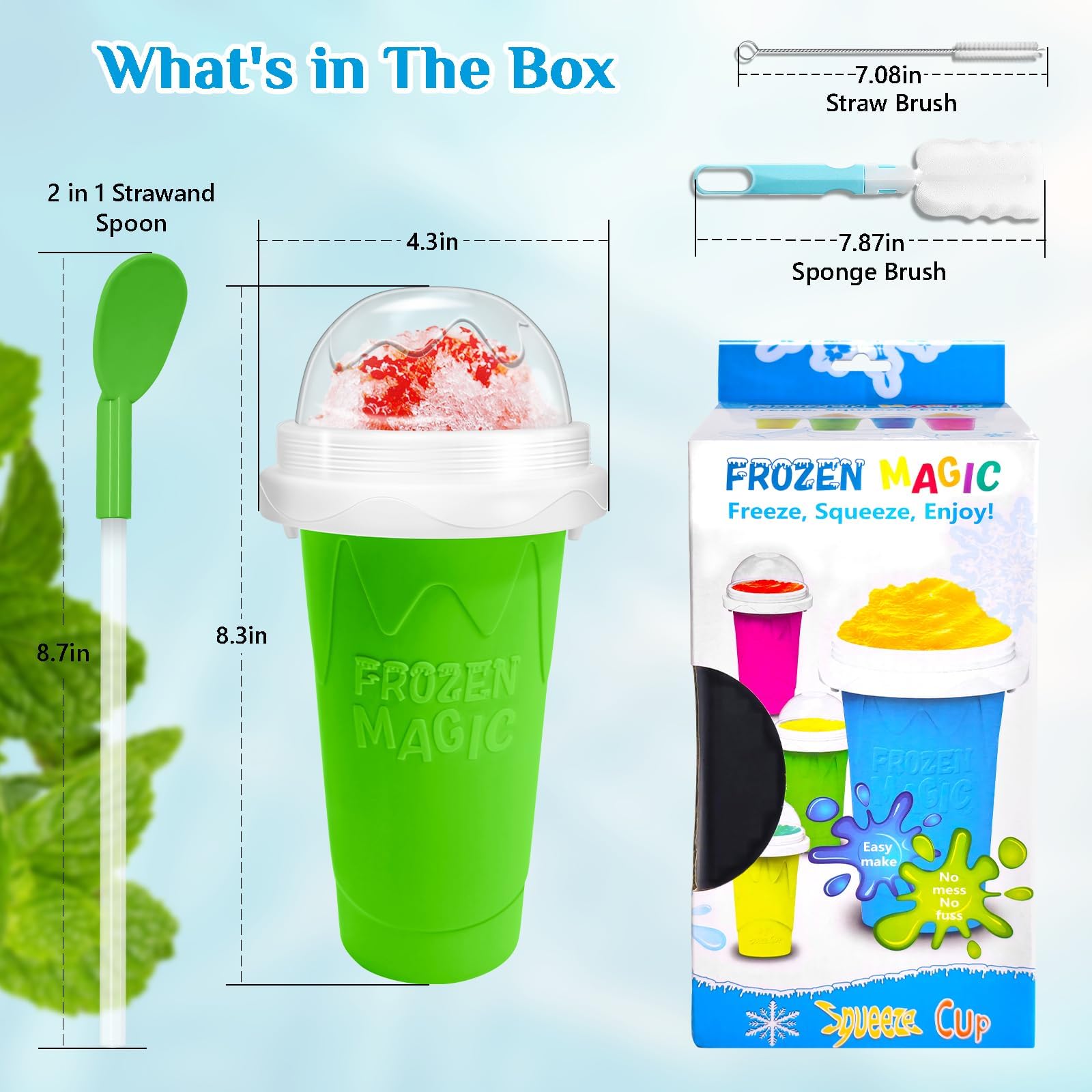 Magic Quick Frozen Smoothie Cup - DIY Slushie Maker for Home, Large Green & Red Slush Machine - Perfect for Summer Drinks, Kids Parties & Quick Frozen Treats