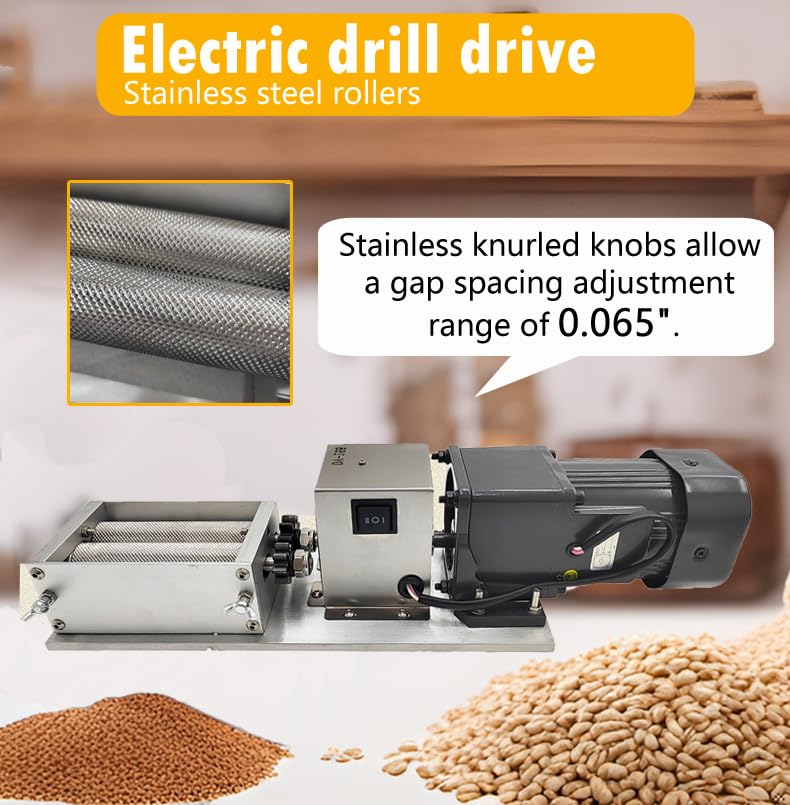 110V 60W 75RPM Stainless Steel Grain Grinder Mill - Manual/Electric Dual Mode with 4 Hopper & 2 Rollers - Perfect for Home Brewing, Crushing Malt, Corn, Wheat, Cereal & Beans - Ideal for Beer Making, Baking & Coffee Grinding