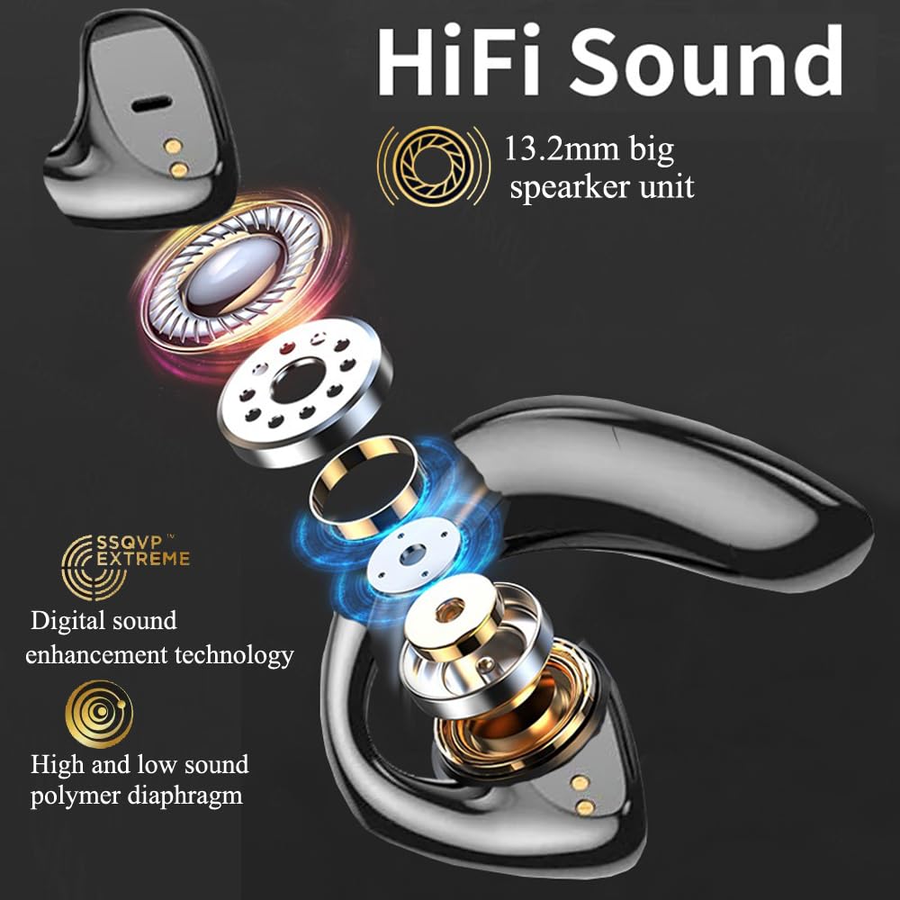 F2 Wireless Earbuds Bluetooth 5.0 Headphones with Active Noise Cancellation (ANC), Open Ear Design, Touch Control, 36H Playtime for Running, Gym, Work & Travel - S900-Black