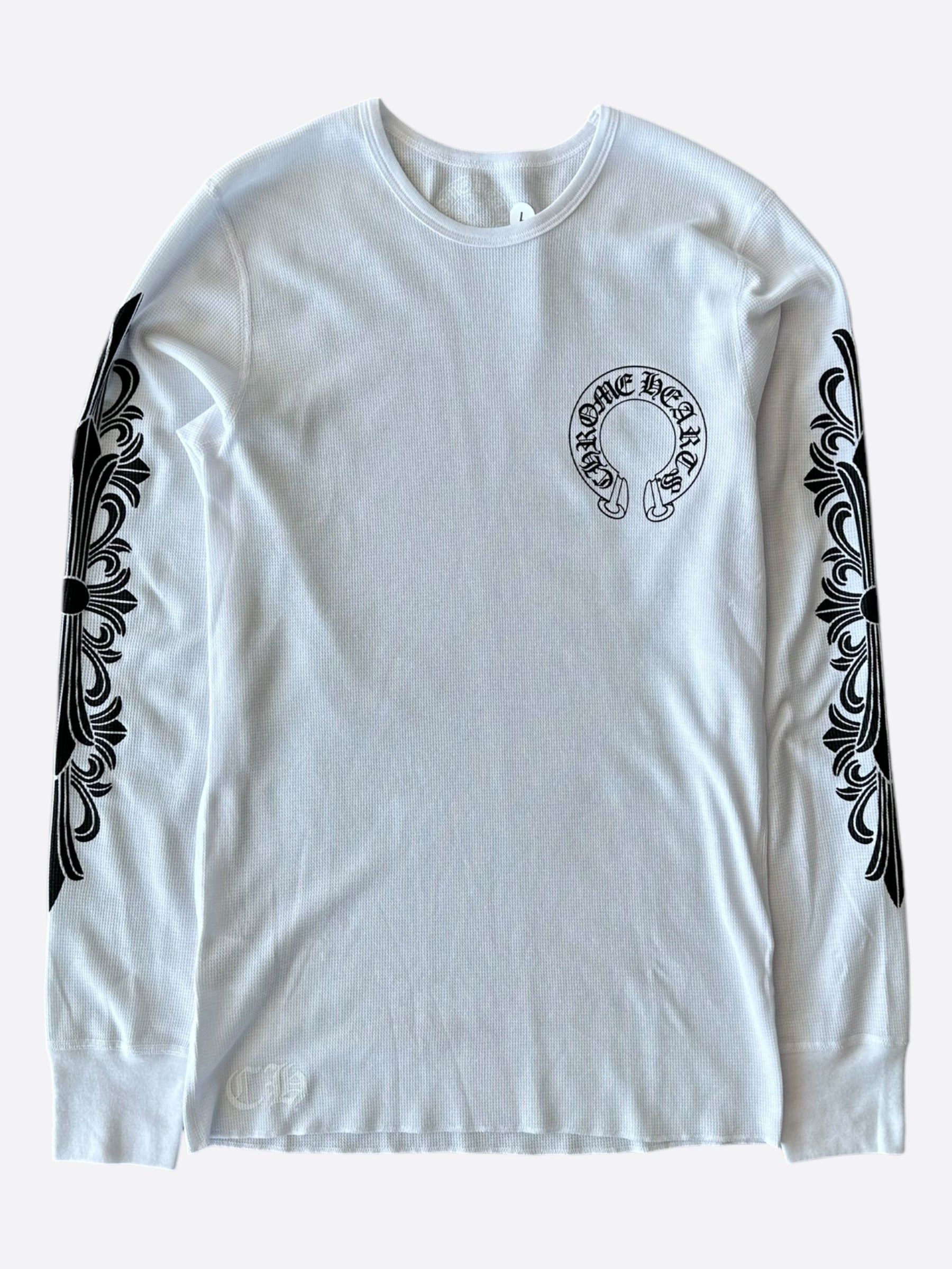 Chrome Hearts White & Black Horseshoe Logo Thermal Long Sleeve T-Shirt for Men - Stylish Streetwear & Winter Layering Essential