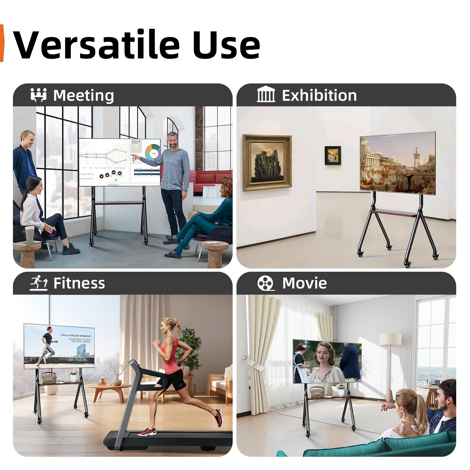 Adjustable Mobile TV Stand for 32-80 Inch Screens - Heavy Duty Rolling TV Cart with Wheels, Wooden Media Shelf & Max VESA 600x500mm - Supports Up to 110lbs (Black) - Perfect for Living Rooms, Bedrooms & Home Theaters