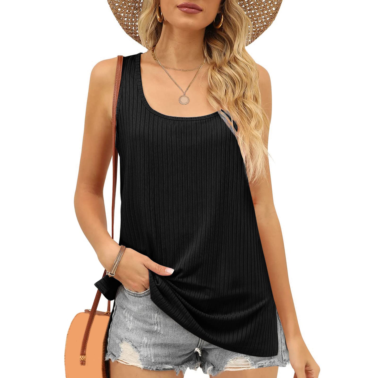 Women's High Neck Tank Tops - Summer Sleeveless T-Shirts with Pockets, Loose Fit Square Neck Casual Tops | Perfect for Beach, Gym, Yoga & Everyday Wear