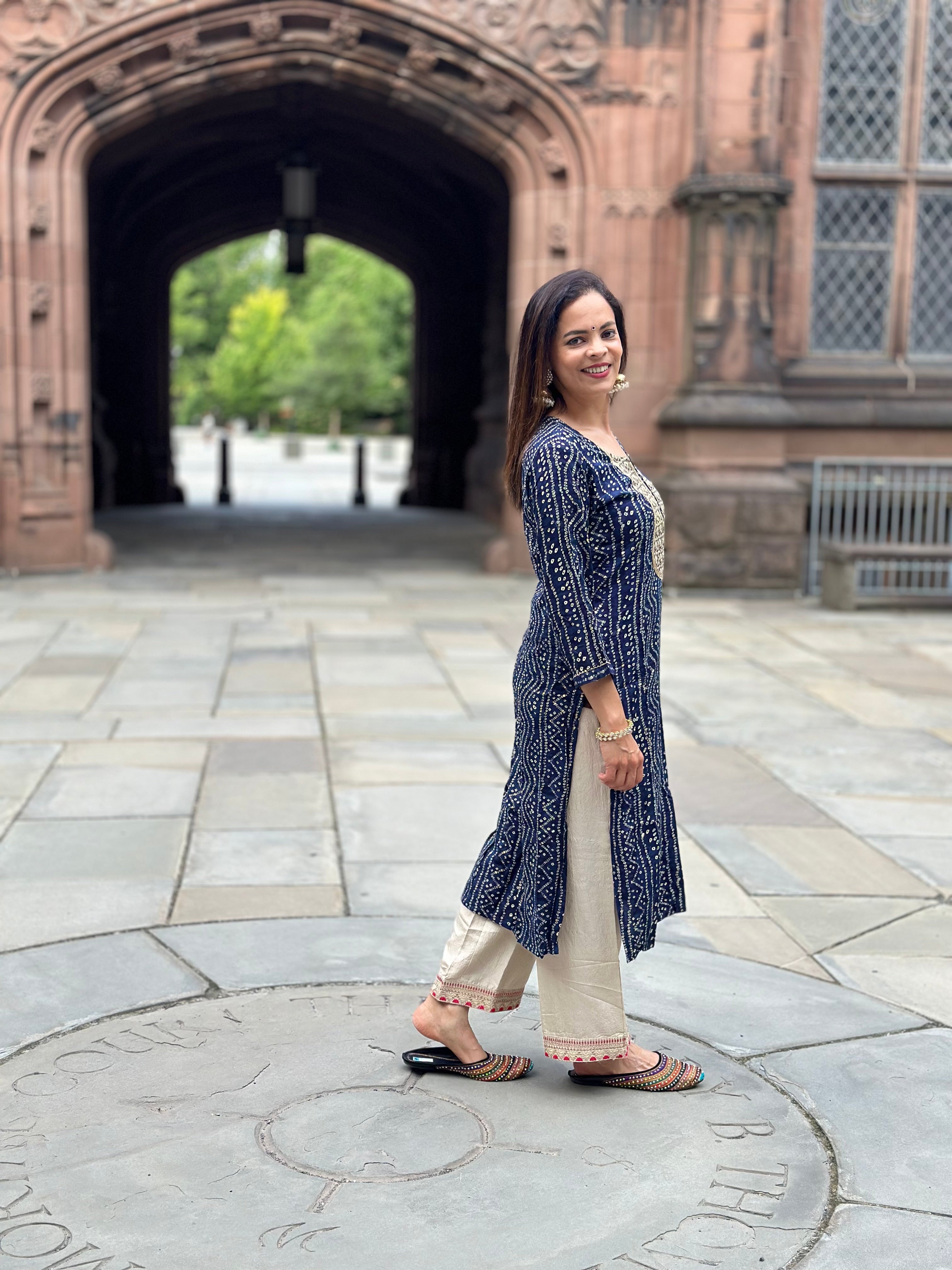 Navy Blue Viscose Rayon Bandhani Embroidered Straight Kurta for Women | Traditional Indian Ethnic Wear | Perfect for Festivals, Weddings & Casual Outings