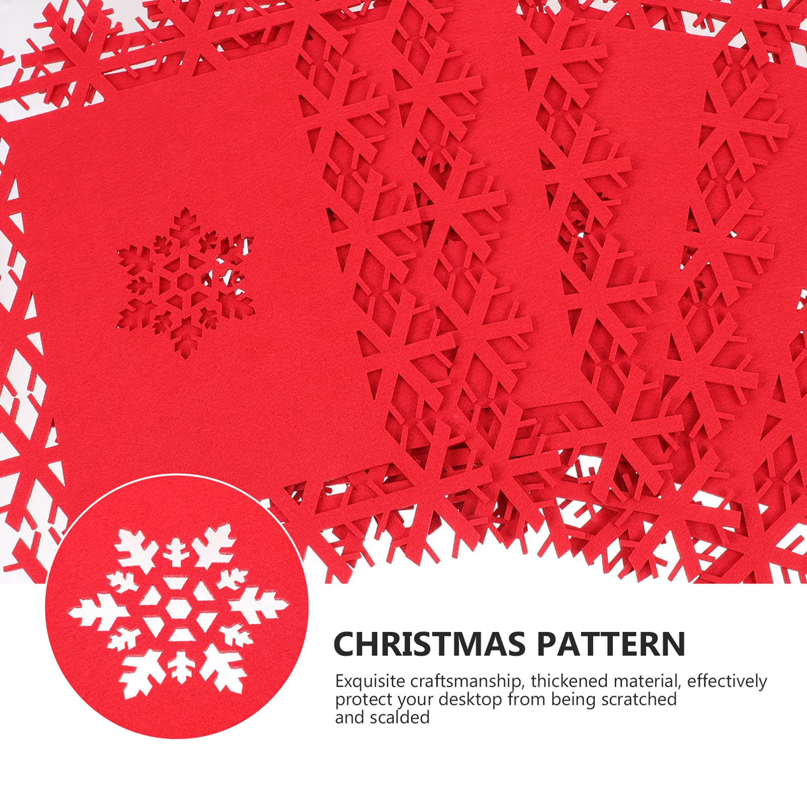 12pcs Christmas Felt Placemats Set - Holiday Bowl Pads & Table Runner for Xmas Dinner Decorations, Red Festive Table Mats with Cup Holder Pads - Perfect for Christmas Parties, Family Gatherings & Holiday Home Decor