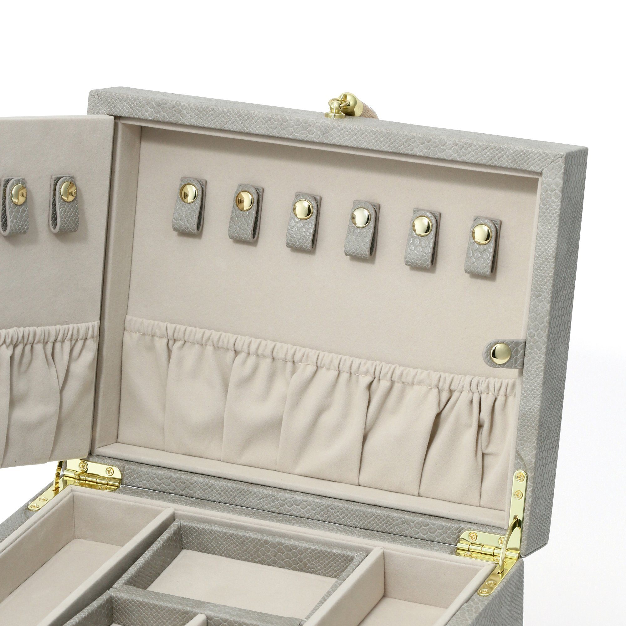 Flavia Large Gray Jewelry Box - Elegant Storage for Necklaces, Rings & Earrings - Perfect for Bedroom, Closet & Travel
