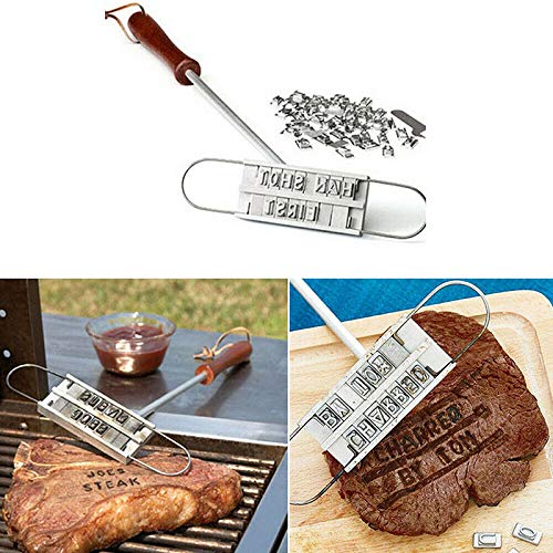 VALINK 55 Letters DIY Wooden Handle Grill Stamp - Custom Meat Branding Iron for Steak, Burger & BBQ - Perfect for BBQ Parties, Cookouts & Personalized Meat Marking
