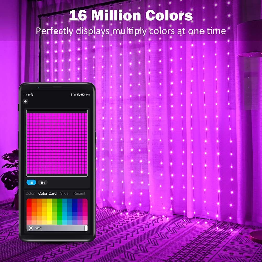 TheLAShop 50ft Curtain String Lights with Remote & APP Control - Waterproof Fairy Lights for Bedroom, Wedding, Party, Garden & Outdoor Decor
