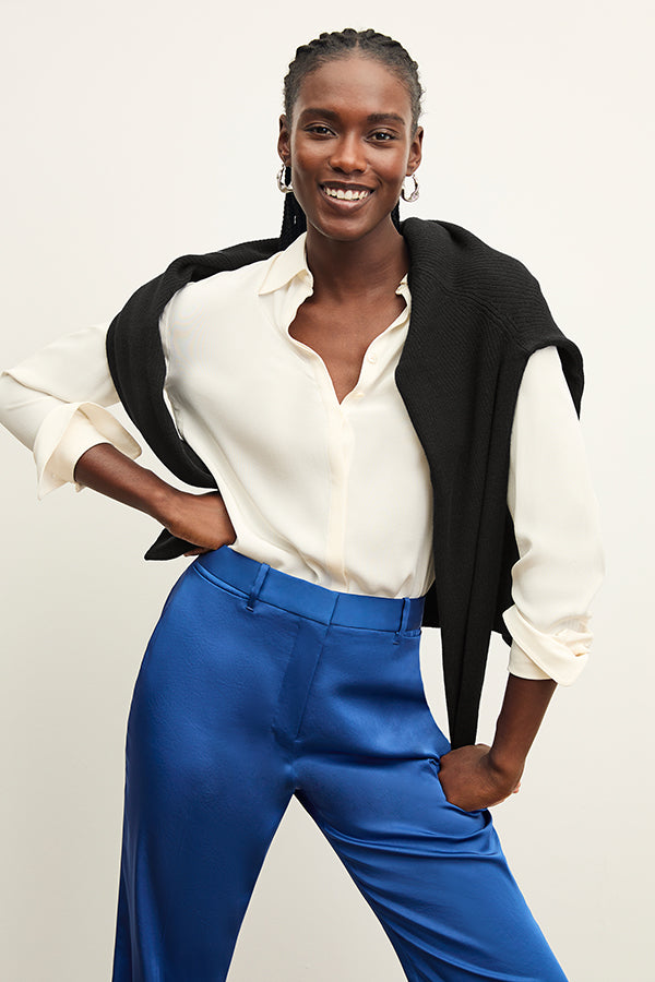Smith Pant - Everyday Satin Pants for Women in Sapphire Blue | Comfortable Lounge & Sleepwear | Perfect for Yoga, Relaxing at Home & Travel
