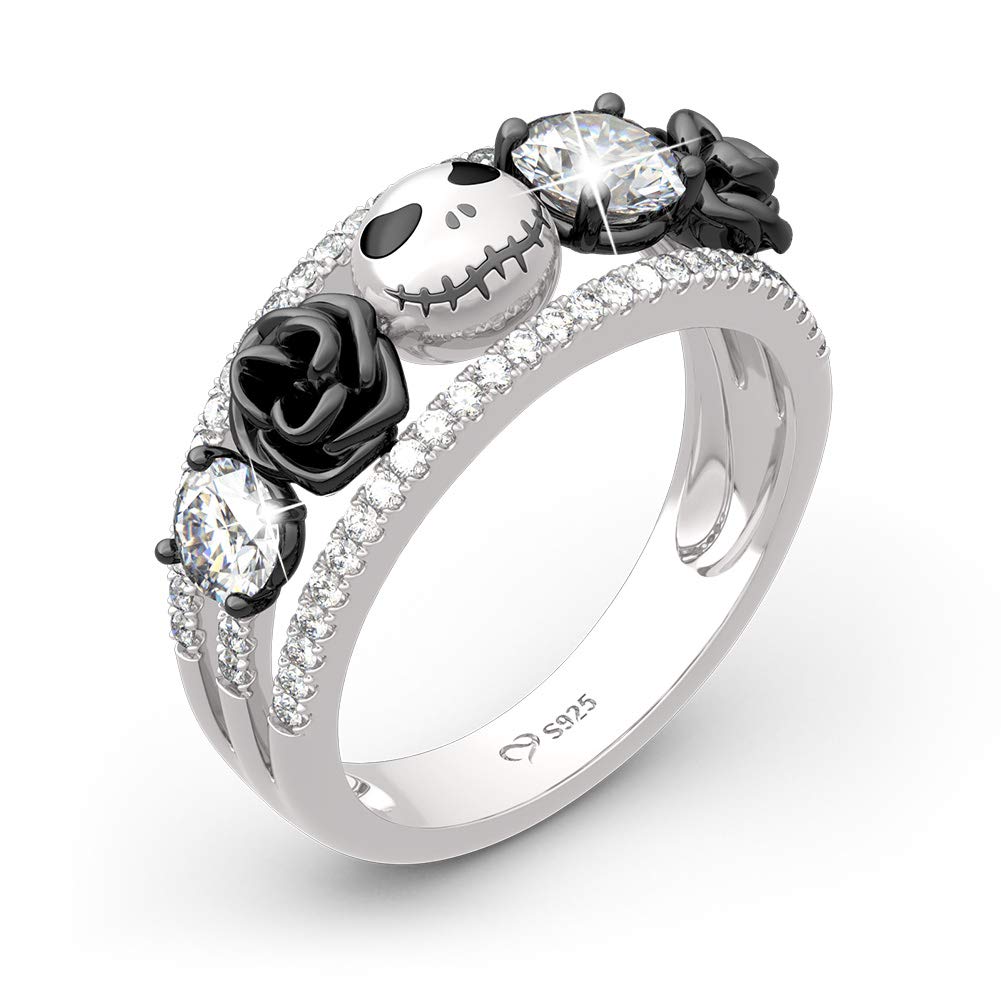 Jeulia 1.76ct Rose Flower Skull Wedding Band - 925 Sterling Silver Diamond Eternity Ring for Women - Romantic Engagement, Anniversary & Promise Jewelry Gift - Perfect for Gothic Weddings, Valentine's Day & Alternative Fashion