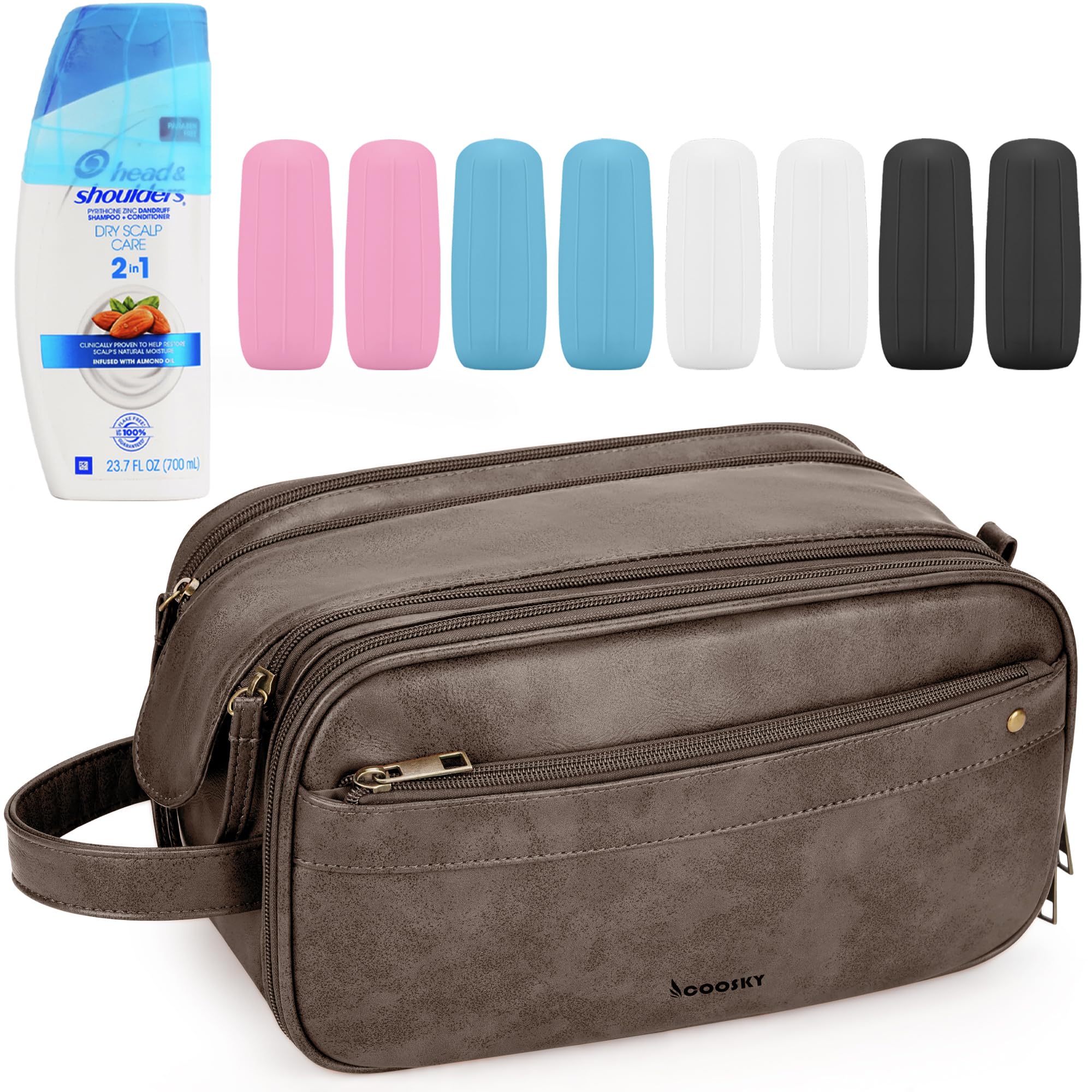 **Men's Travel Toiletry Bag - Large Hanging Water-Resistant PU Leather Dopp Kit for Shaving & Cosmetic Organizer (Dark Brown) | Perfect for Cruises, Camping & Business Trips**