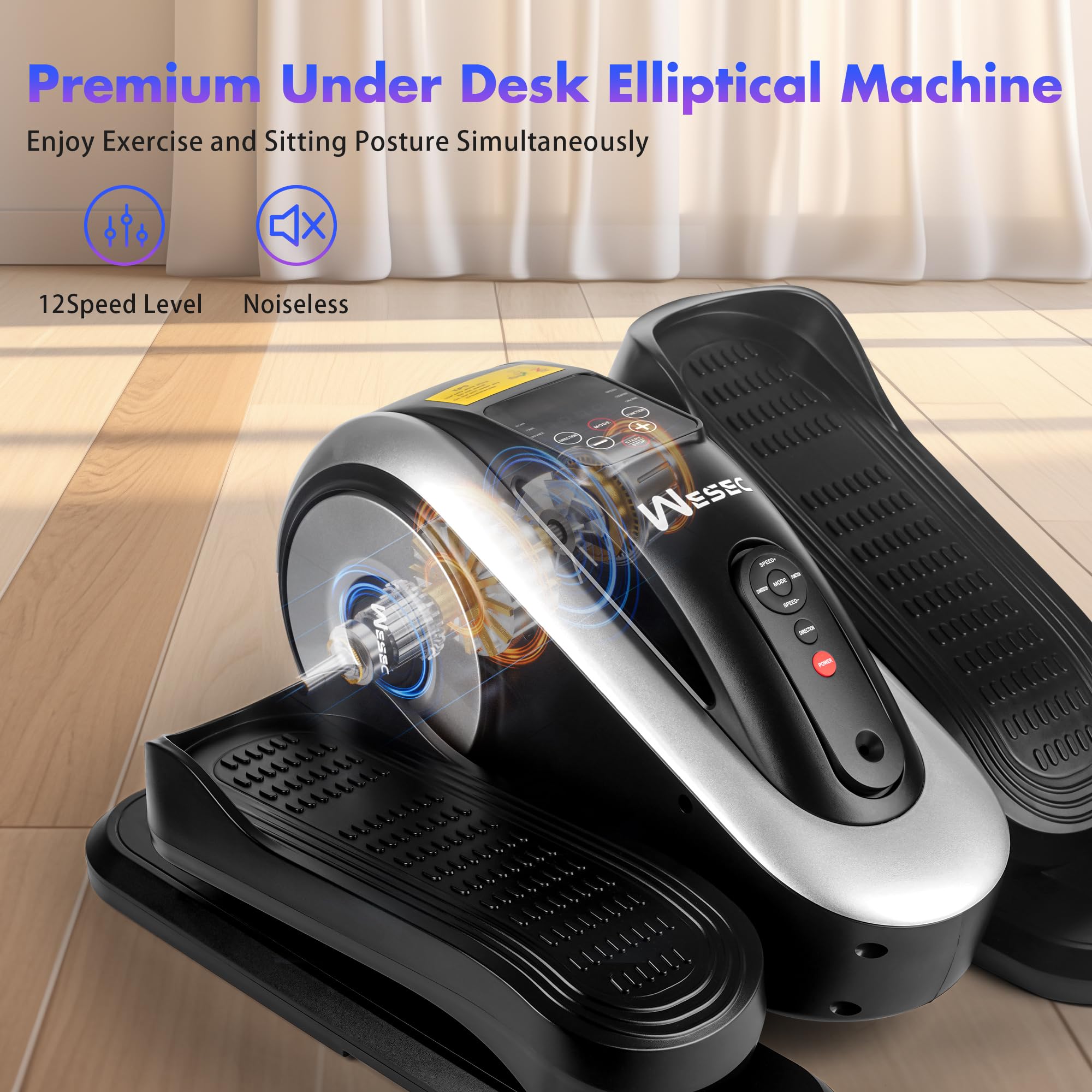 Under Desk Elliptical Machine - Quiet Electric Pedal Exerciser for Seniors with Remote, 12 Speed Levels & Auto/Manual Modes - Compact Leg Exercise Equipment for Home Office, Physical Therapy & Low-Impact Workouts