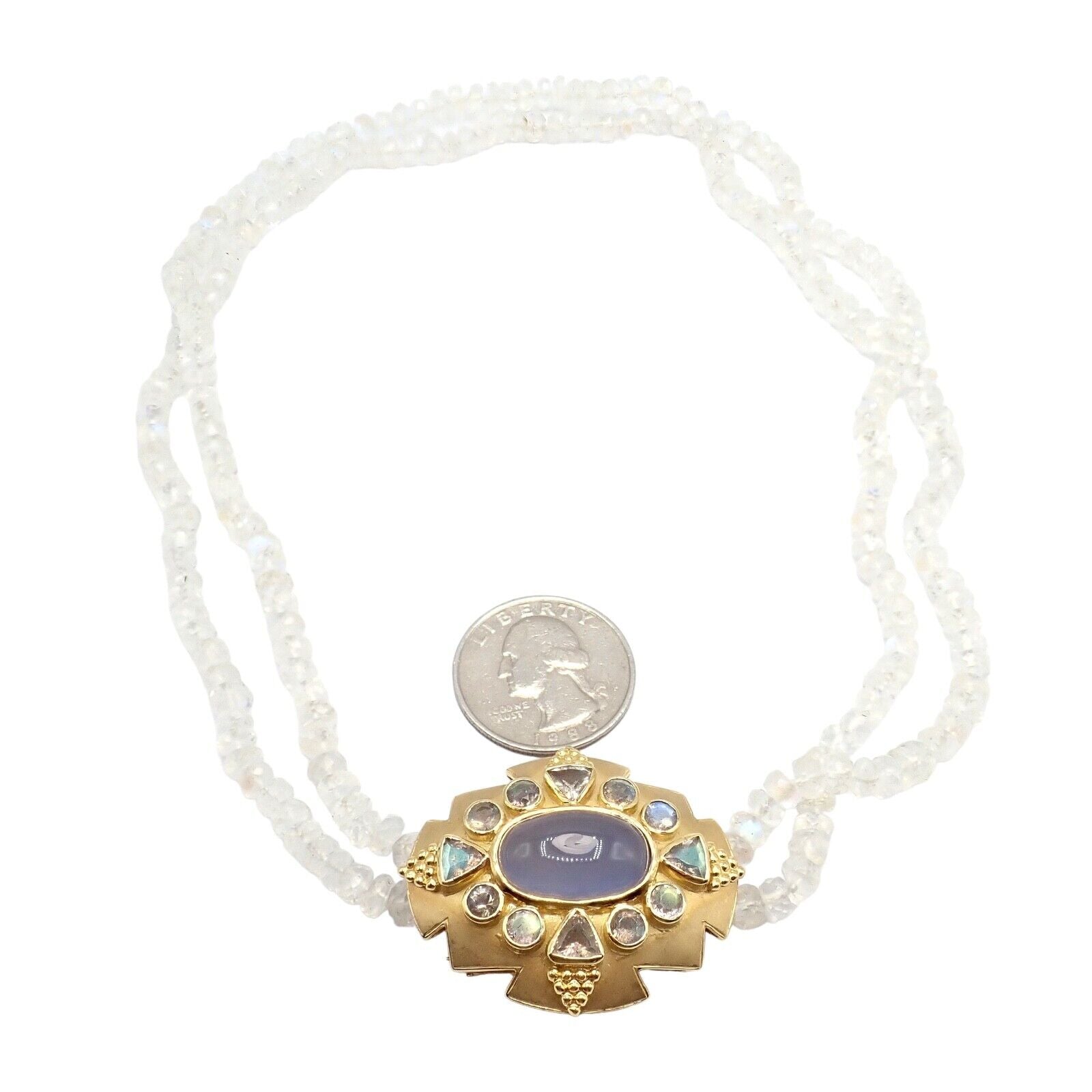 Paula Crevoshay 18k Gold Moonstone Chalcedony Jewelry Set - Brooch, Bracelet & Necklace OOAK for Special Occasions & Luxury Gifts
