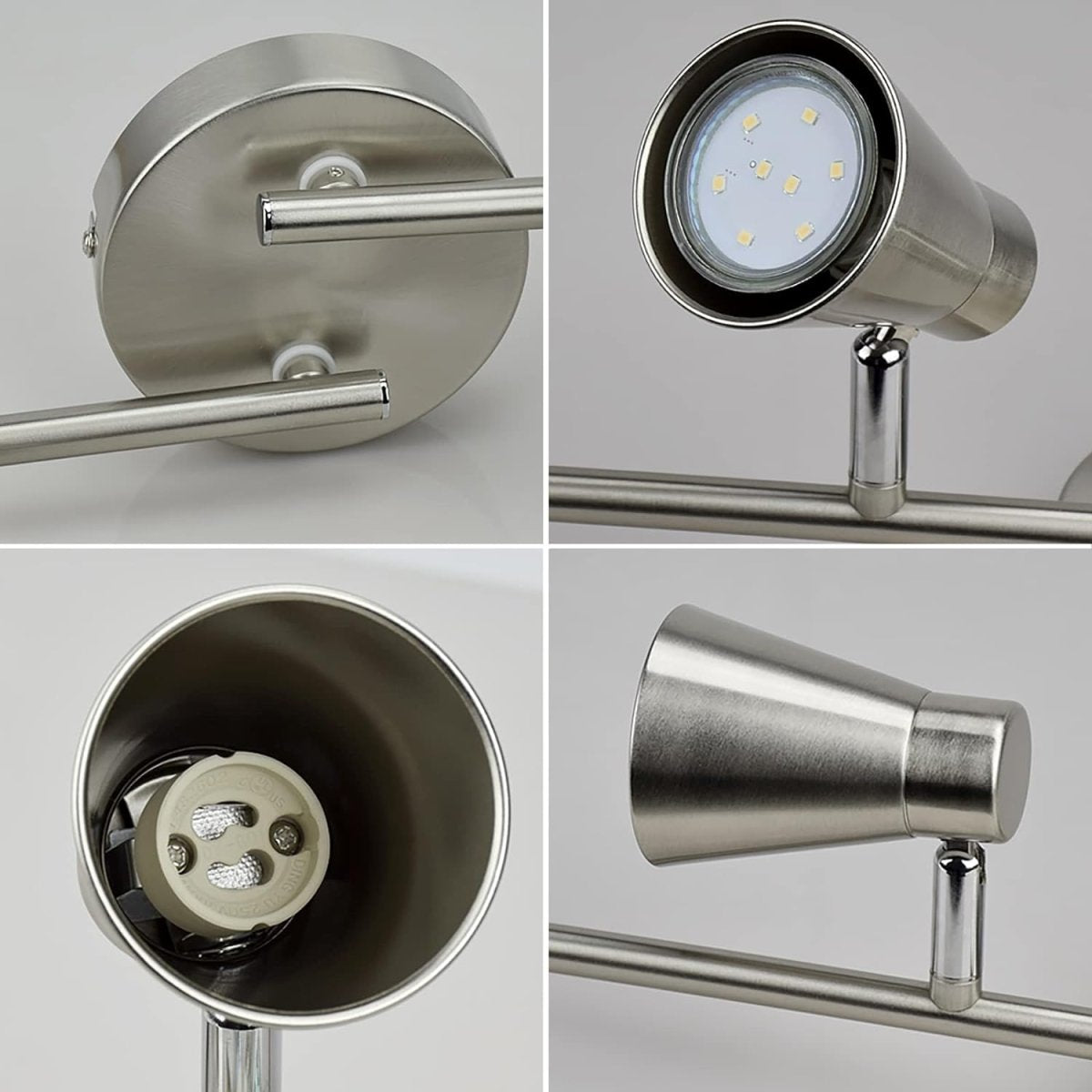 Modern LED Track Lighting Kit - 6 Adjustable Spotlights with Warm White Light, Flush Mount Ceiling/Wall Fixture for Kitchen, Dining Room, Hallway & Bedroom | Silver Finish | Energy-Efficient Home & Office Lighting Solution