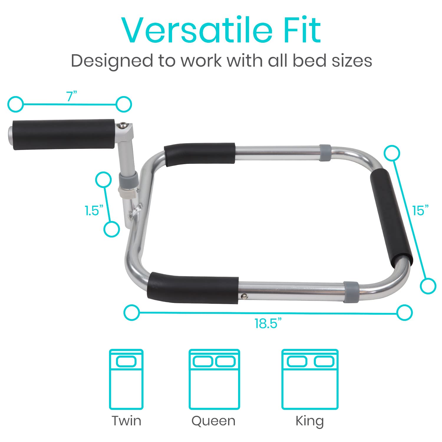 Vive Foot Assist Bed Rail for Elderly Adults - Adjustable Bed Cane & Safety Handle for Seniors - Bed Ladder Pull Up Alternative - Mobility Aid for Getting Out of Bed - Shoulder Injury Recovery Support - Sturdy Bedside Assist Bar for Sitting Up - Ideal for Home Care, Post-Surgery & Elderly Independence