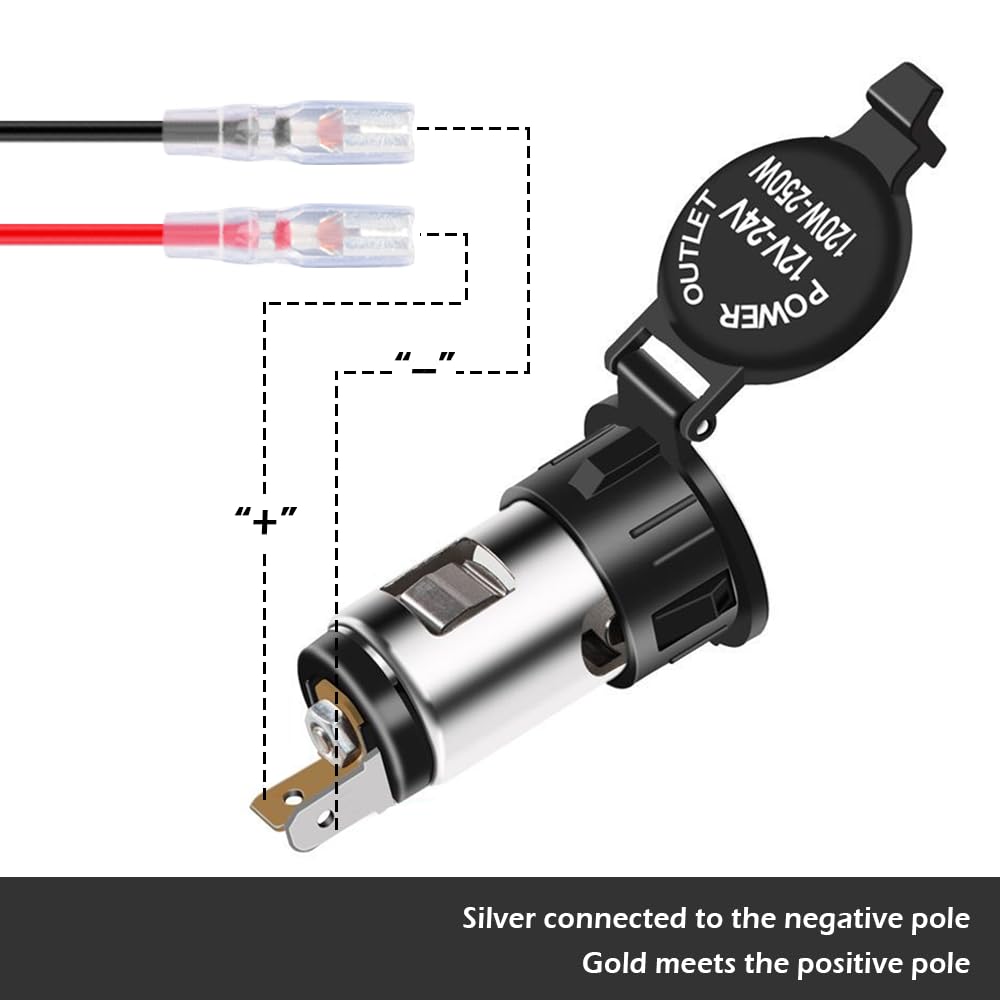 12V Waterproof Car Cigarette Lighter Socket with Extension Cable - Universal Power Outlet Adapter for Cars, Trucks & SUVs - Perfect for Road Trips, Camping & Charging Devices On-The-Go (1PC)