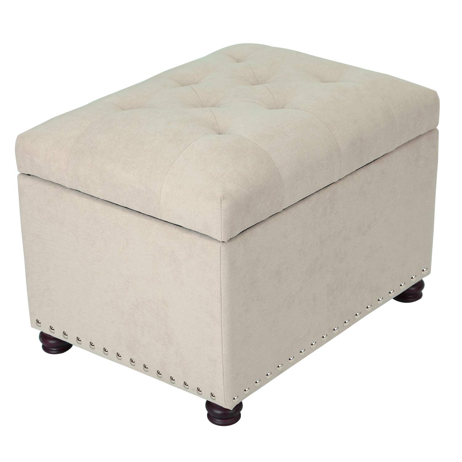 Adeco Stylish Cotton Blend Fabric Rectangular Storage Bench with Ottoman - White | Perfect for Living Room, Bedroom & Entryway Storage & Seating