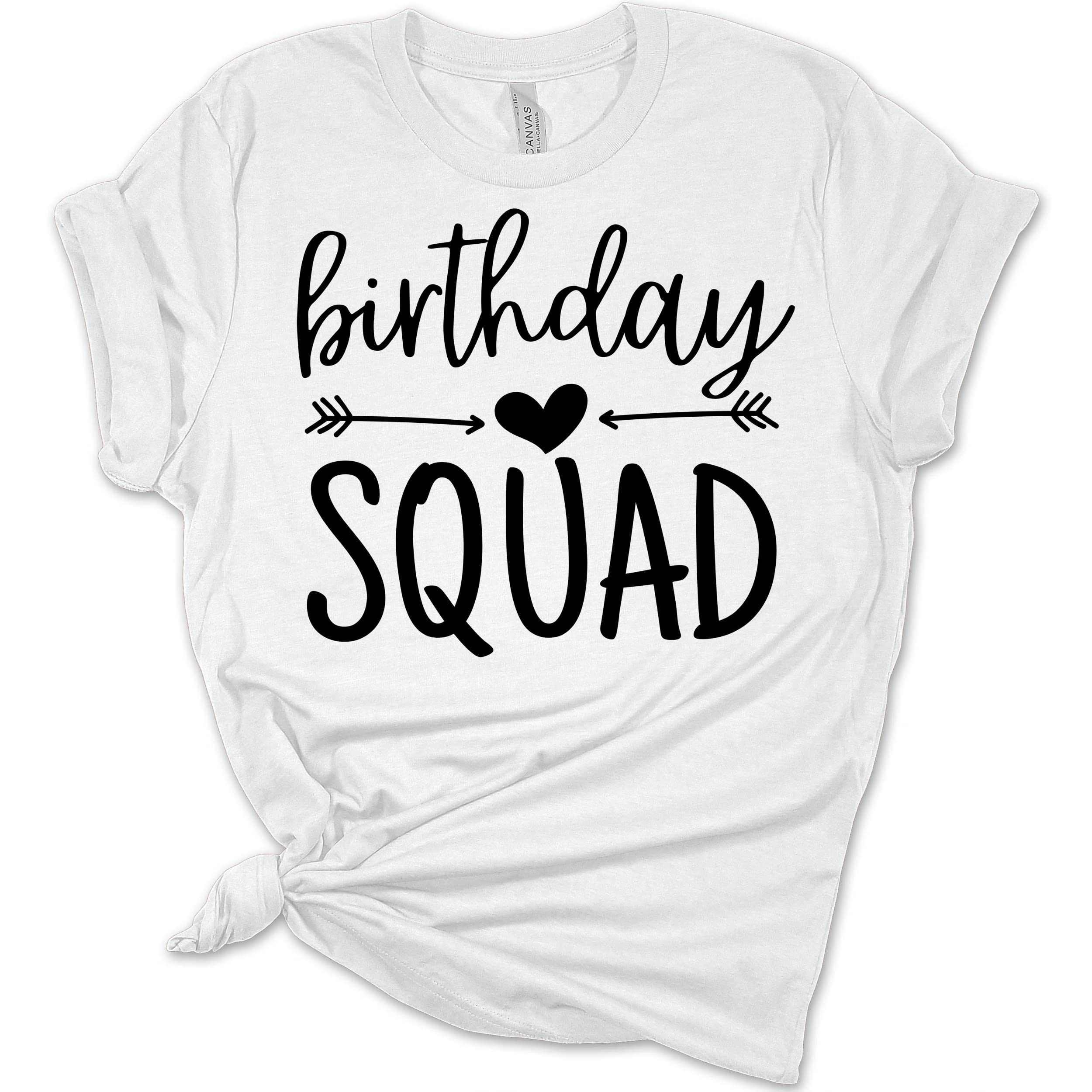 Birthday Squad Graphic Heart Print T-Shirt for Women - Cute Birthday Girl Shirt, Bella Canvas Party Tee for Birthday Celebrations, Girls Night Out & Special Occasions
