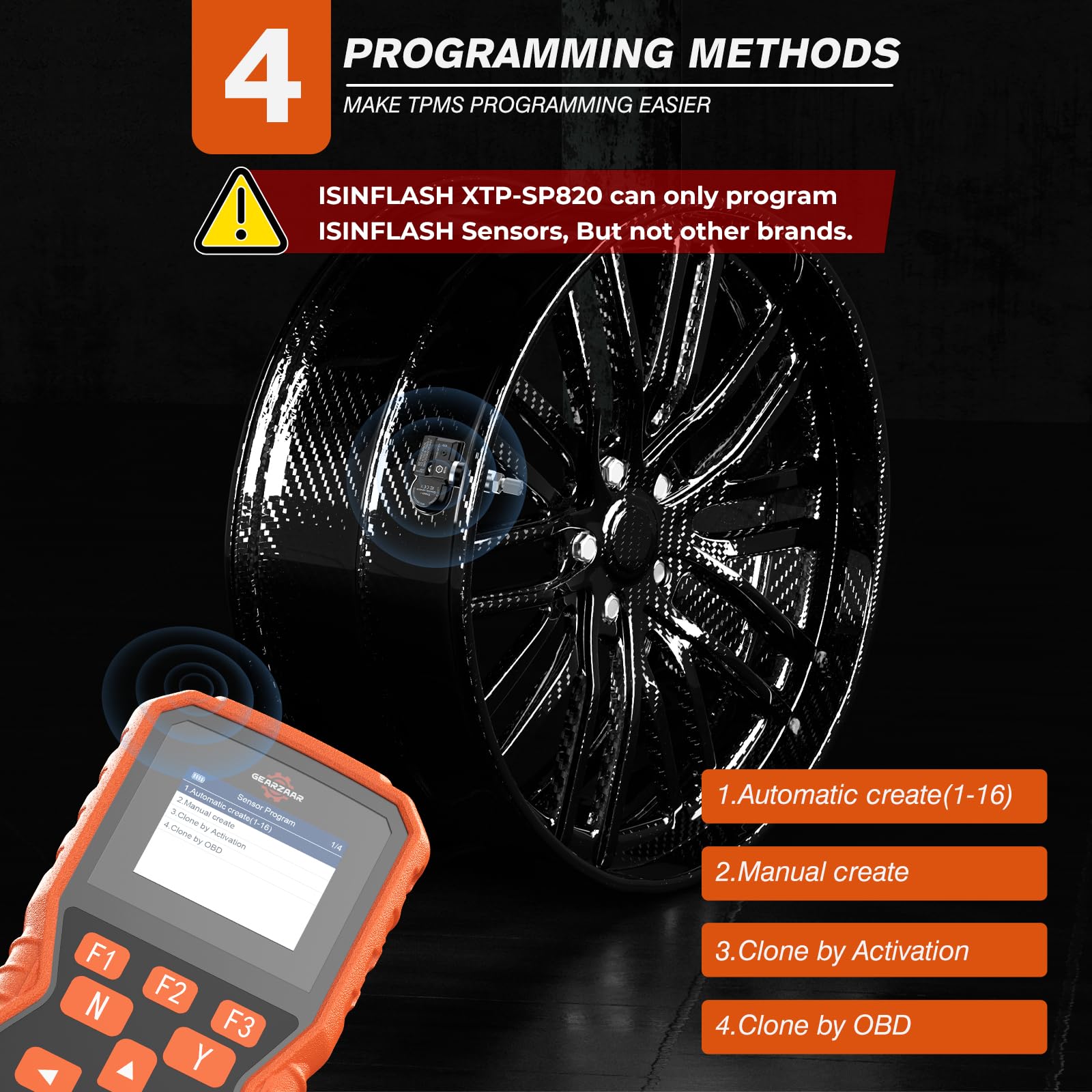 XTP-SP820 TPMS Programming Tool - 315MHz & 433MHz Tire Pressure Monitor System Relearn Kit with 4 Programmable Metal Sensors | Original Sensor ID Cloning, Reset & Activation | Perfect for Auto Shops, Mechanics & DIY Car Maintenance