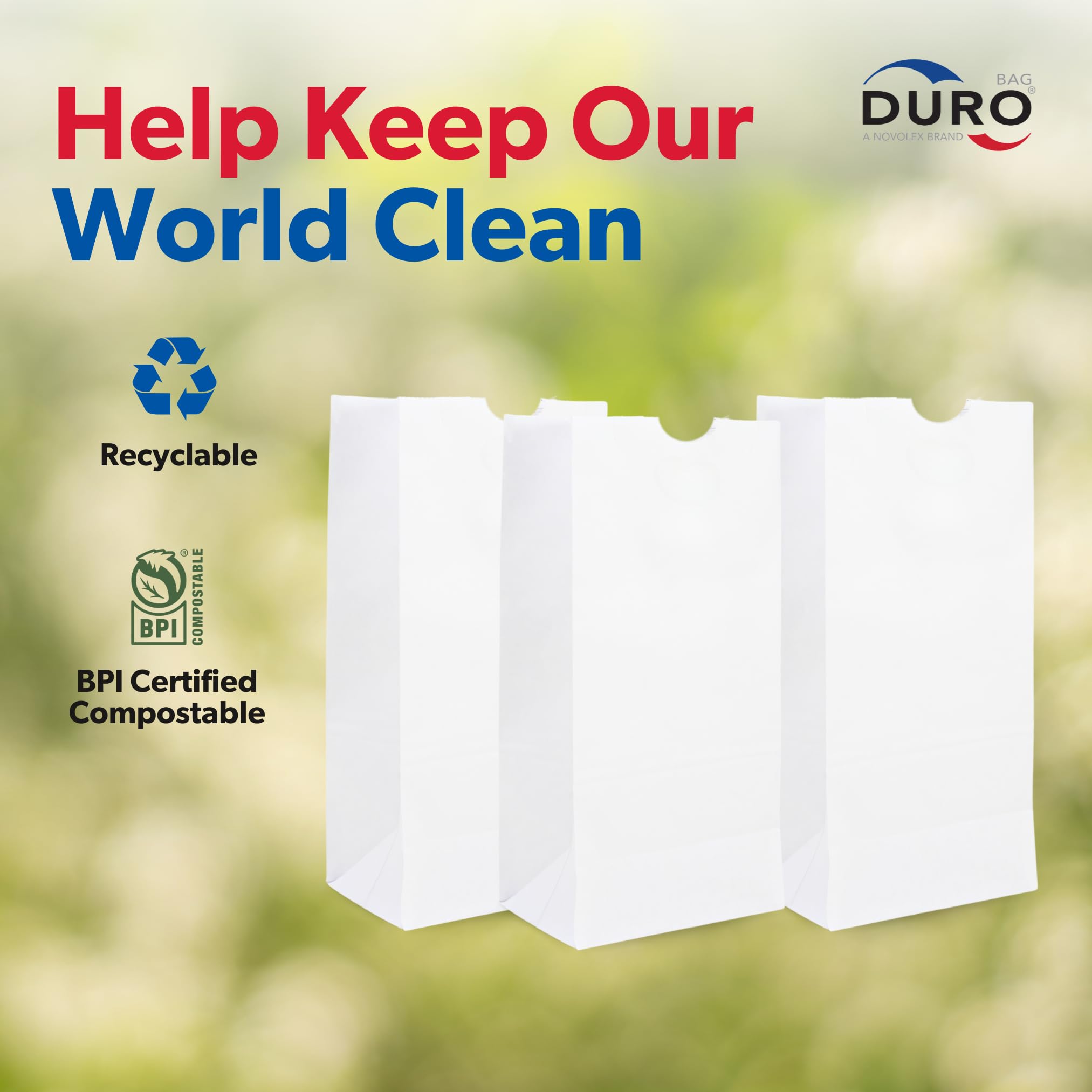 Duro 12# White Paper Lunch Bags 500 Count - Bulk Disposable Food Bags for Bread, Bagels, Deli & Restaurant Takeout - Eco-Friendly 7.06 x 4.50 x 13.75 Inch SOS Bags - Perfect for Bakery, Catering, School Lunches & Food Delivery Services