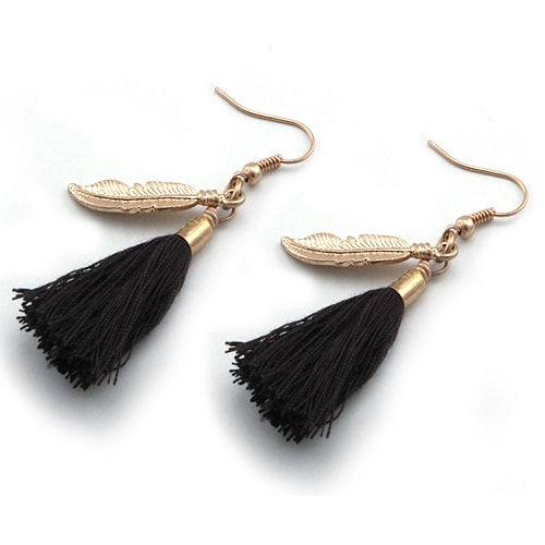 Feather with Tassel Dangle Earrings - Brown Boho Chic Jewelry for Women | Perfect for Festivals, Parties & Everyday Wear