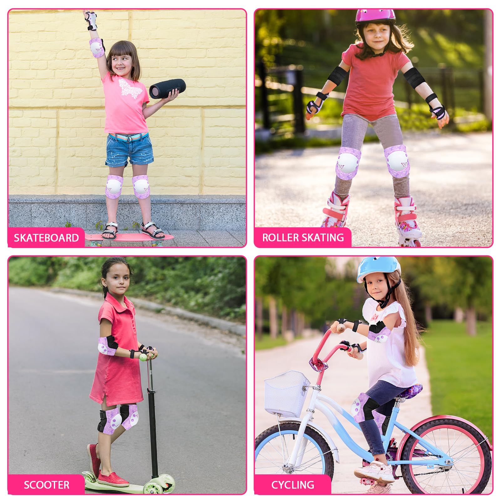 **Kids Knee Pads & Elbow Pads Set with Wrist Guards - Adjustable Protective Gear for Girls & Toddlers - Roller Skating, Biking, Skateboarding, Scooter - Purple Unicorn Design**    *(Perfect for outdoor play, sports safety, and active adventures!)*